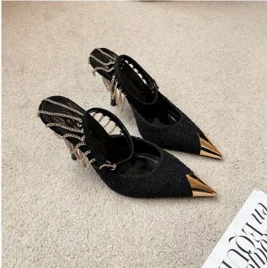 Amozae- New Spring High-Profile High Heels Feminine Metal Pointed Toe Sandals