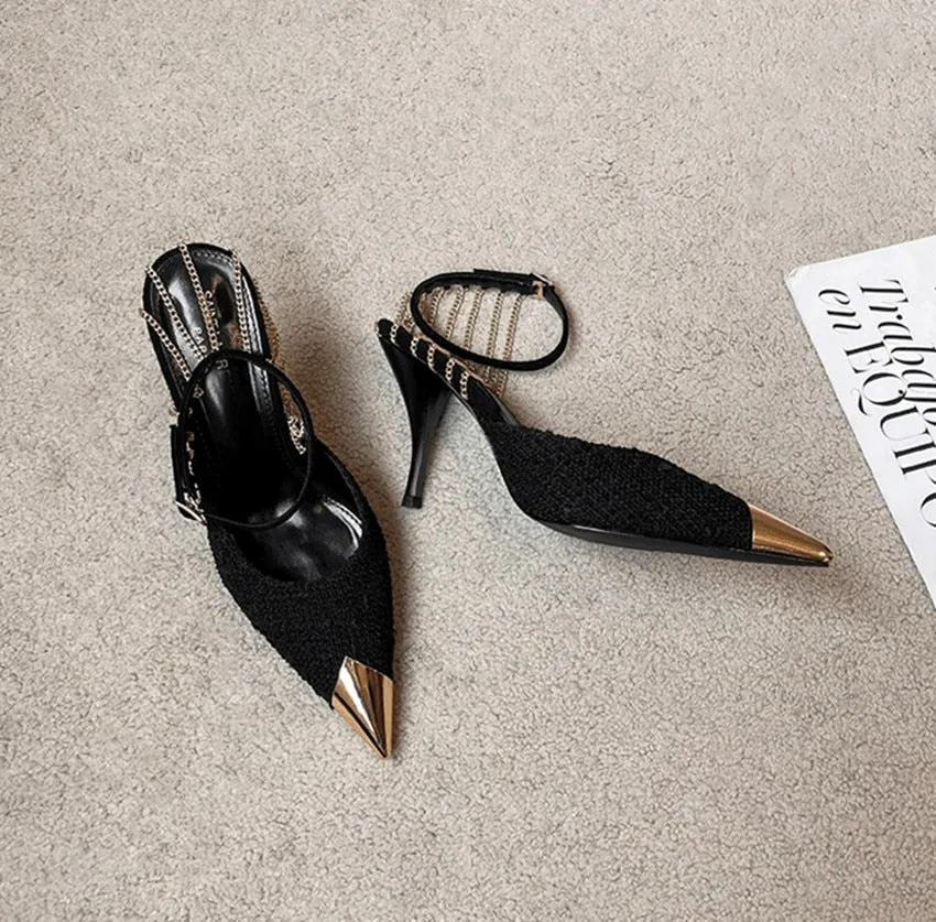Amozae- New Spring High-Profile High Heels Feminine Metal Pointed Toe Sandals