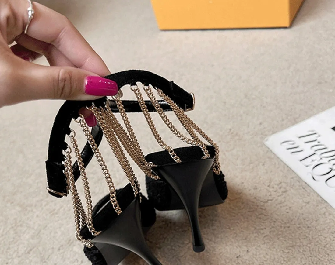 Amozae- New Spring High-Profile High Heels Feminine Metal Pointed Toe Sandals