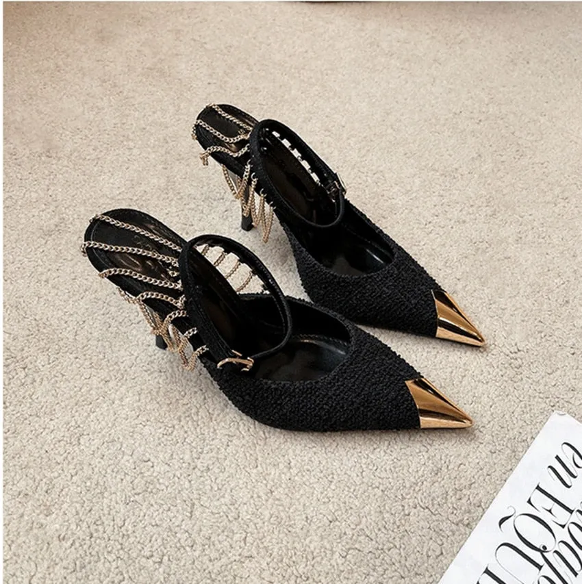 Amozae- New Spring High-Profile High Heels Feminine Metal Pointed Toe Sandals