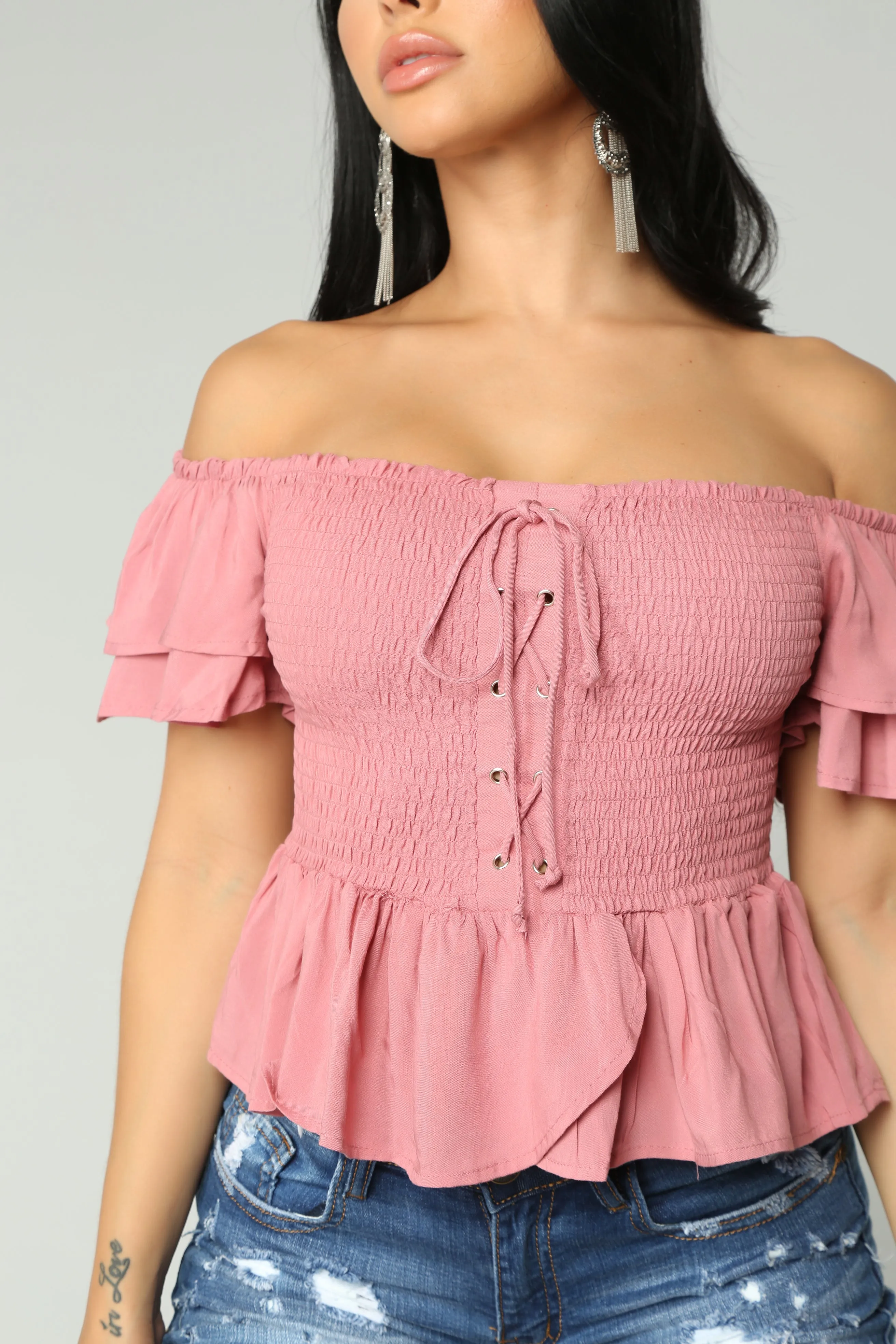 Anaith Off Shoulder Top - Rose