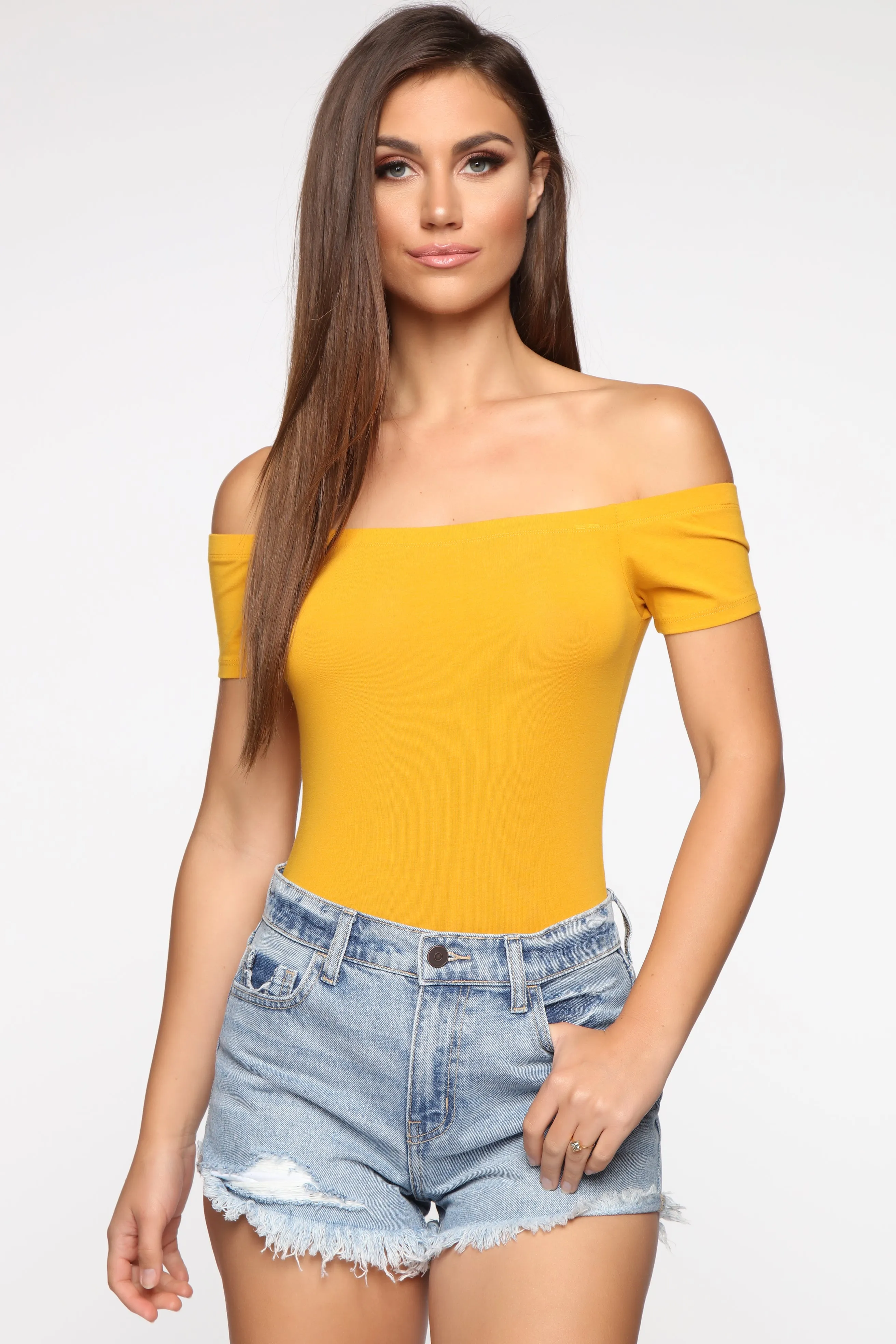 Autumn Off Shoulder Bodysuit - Mustard