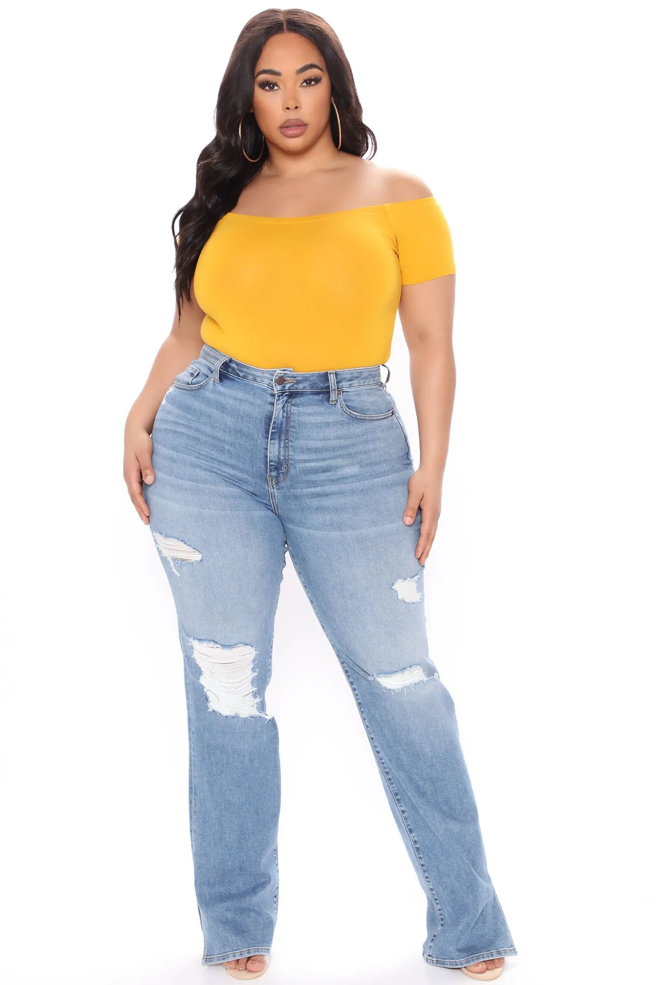 Autumn Off Shoulder Bodysuit - Mustard