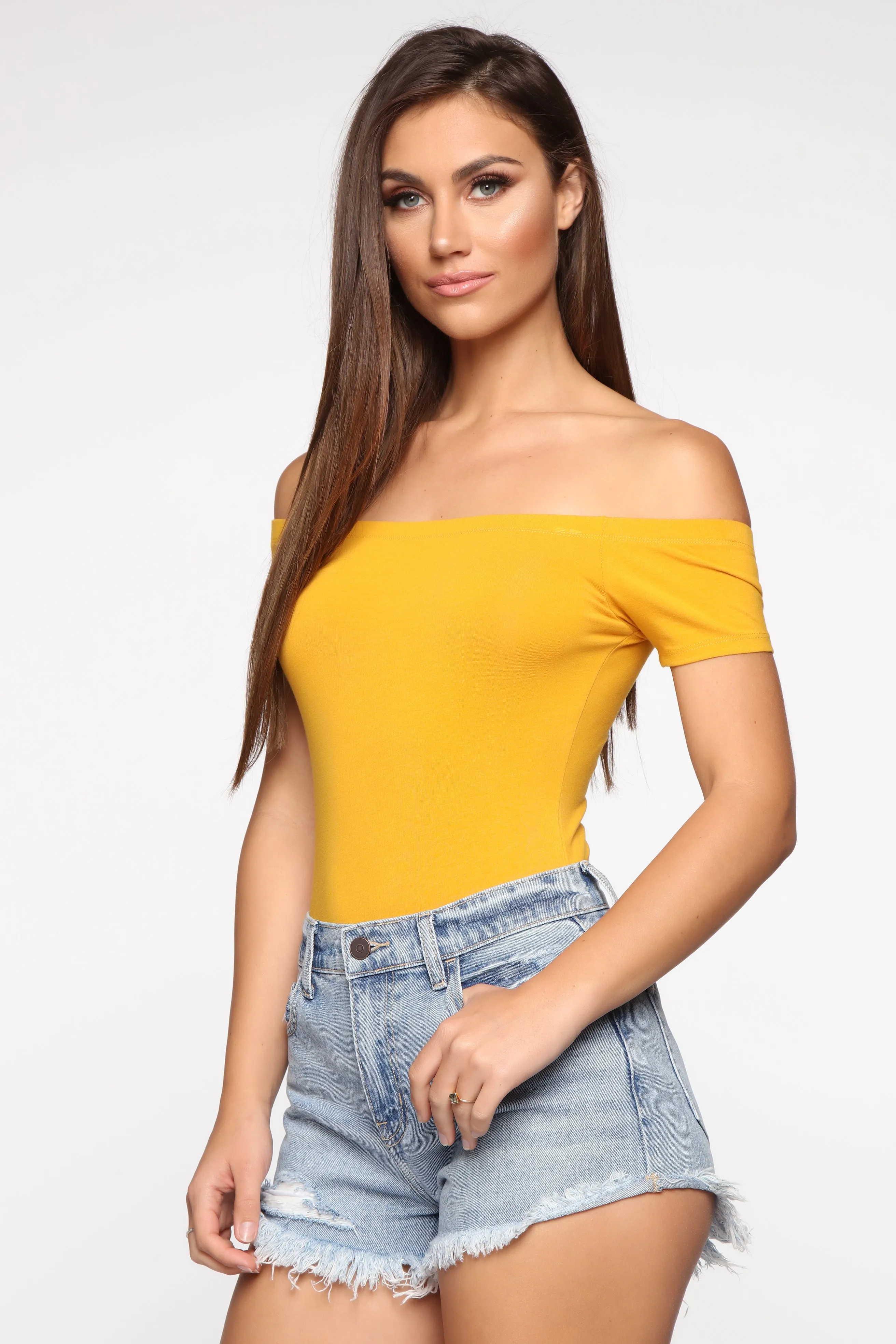 Autumn Off Shoulder Bodysuit - Mustard