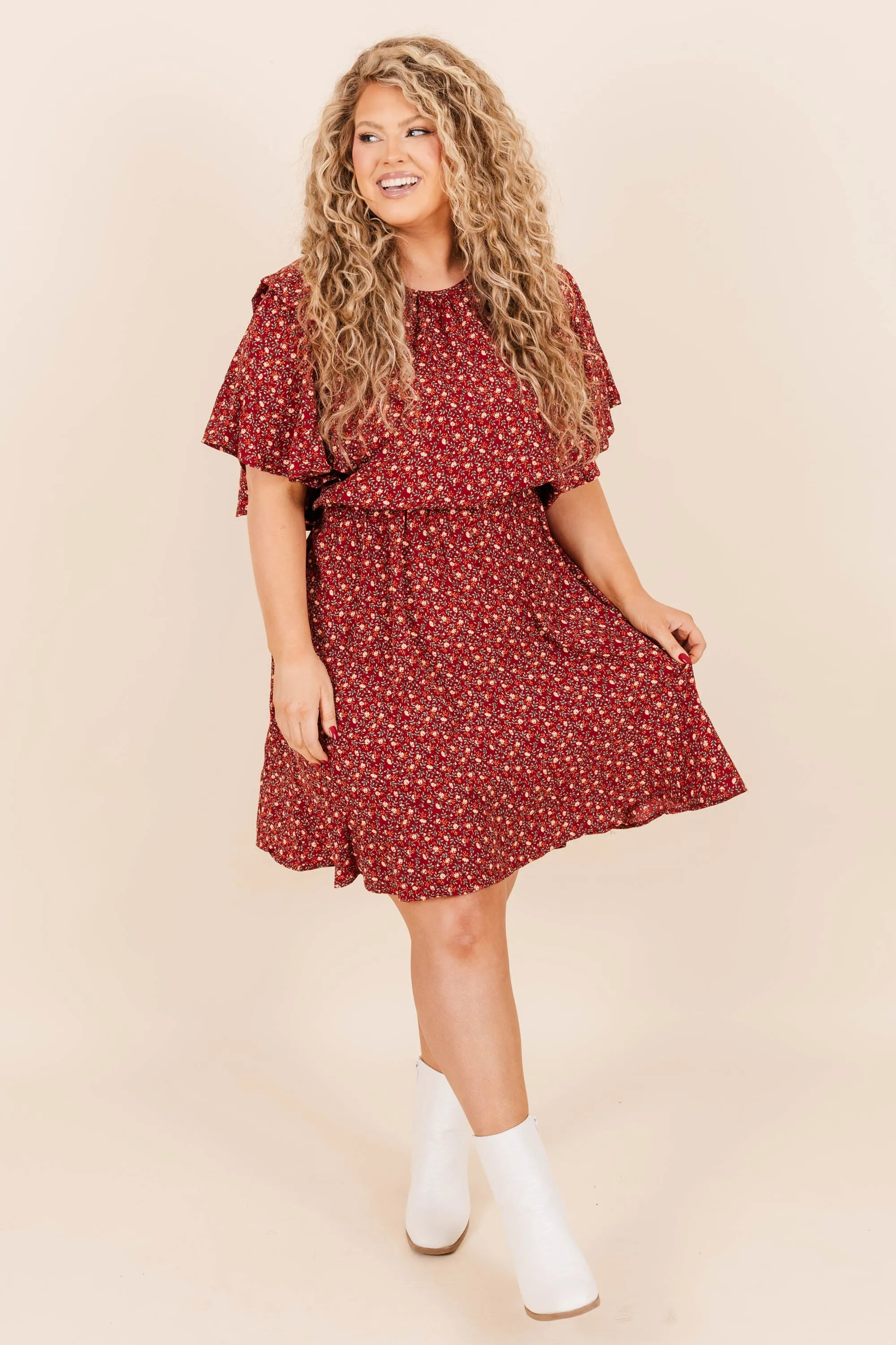 Bask In Every Moment Dress, Burgundy