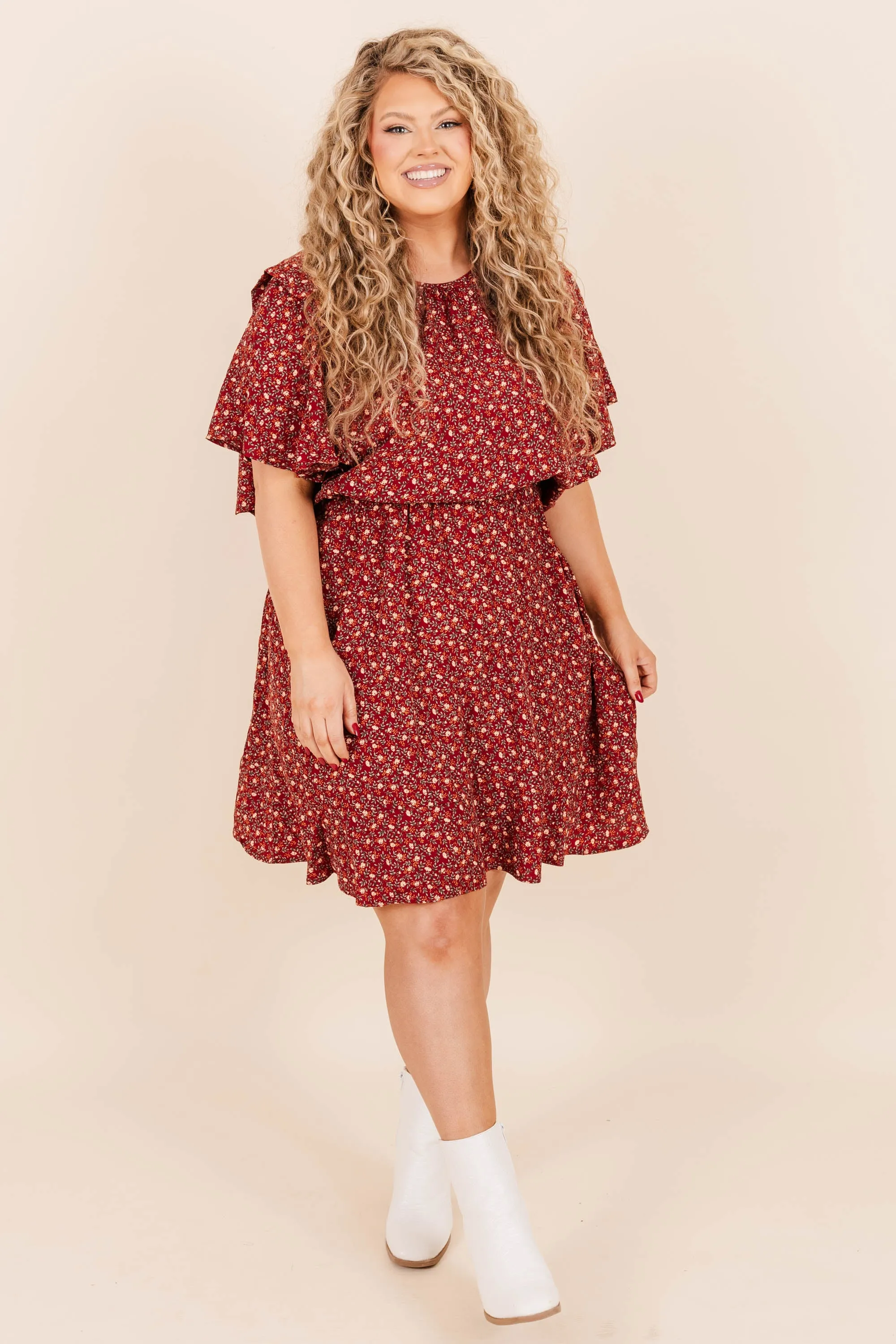 Bask In Every Moment Dress, Burgundy
