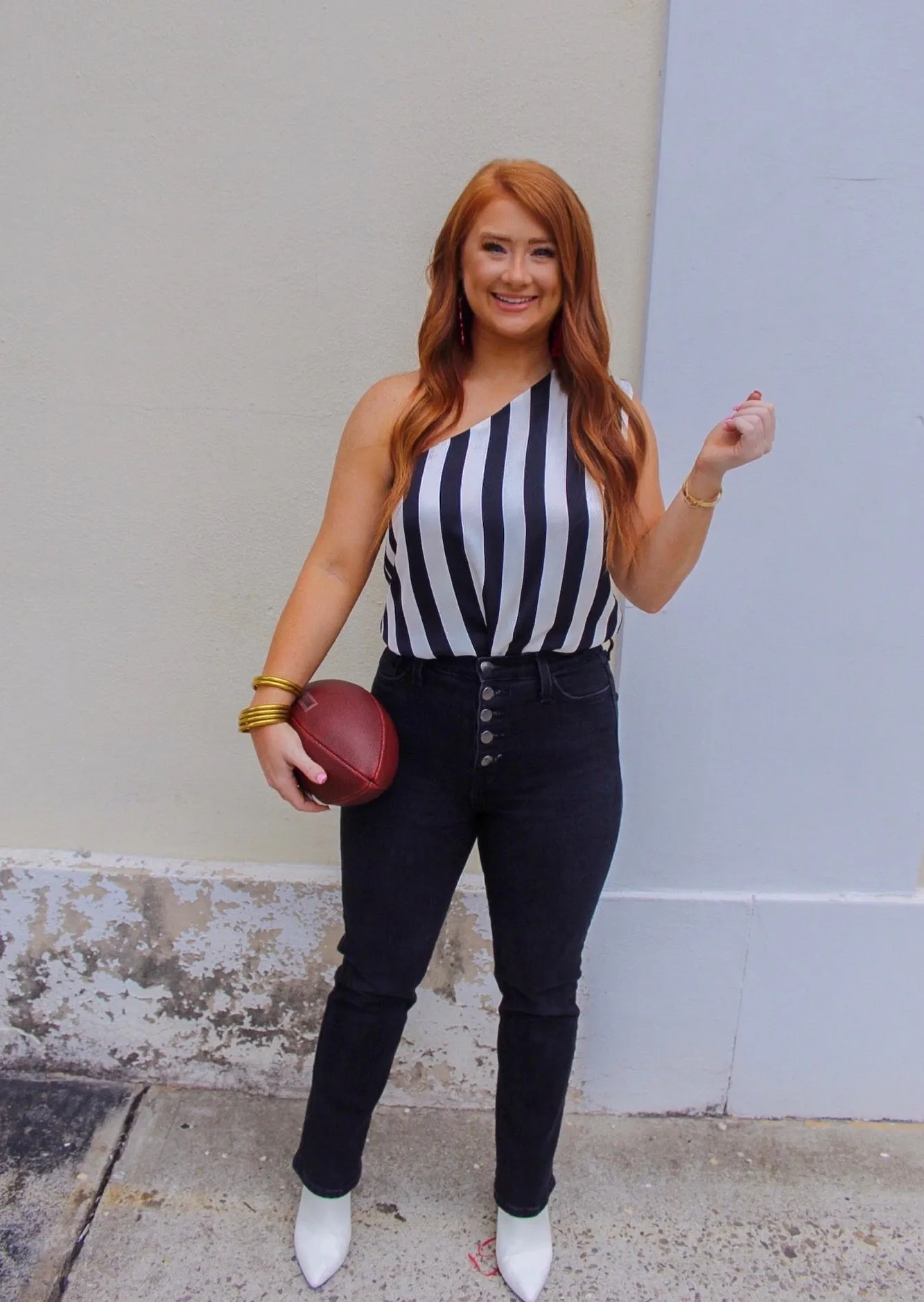 Betty One Shoulder Stripe Bodysuit- Black & White