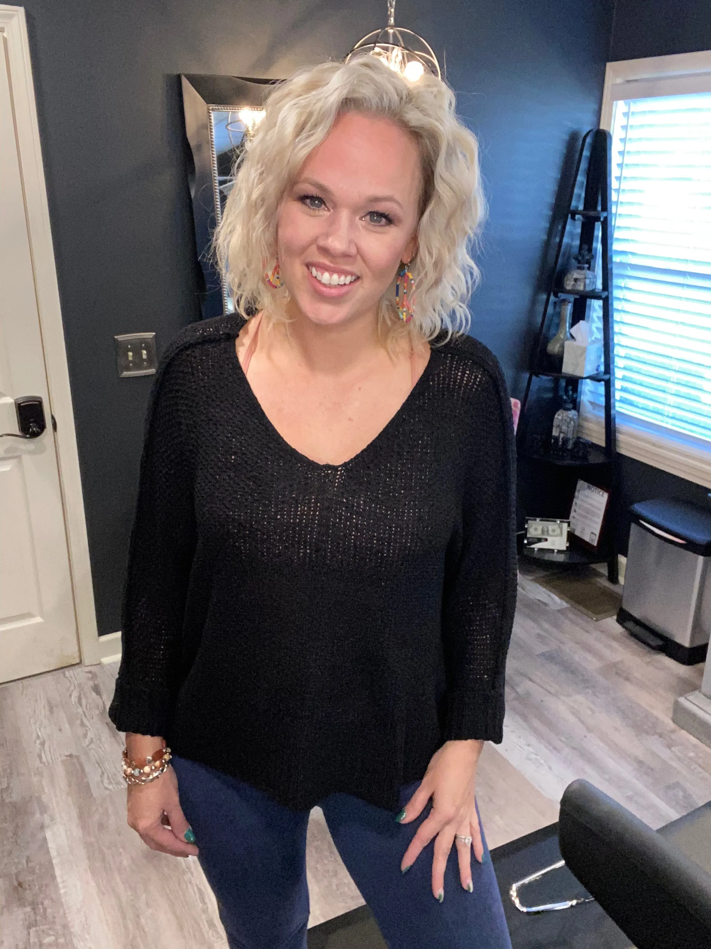 Black V-neck slouchy sweater