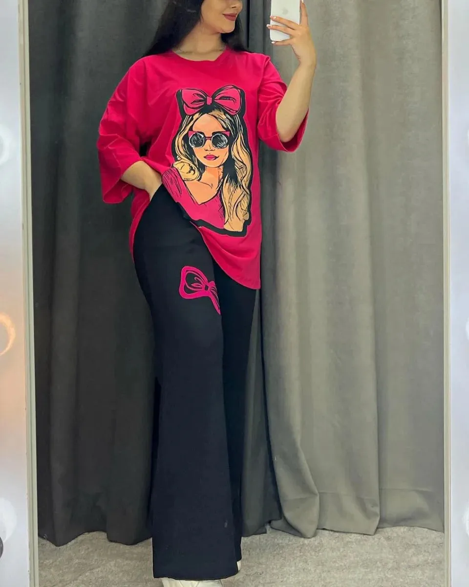 CH # 436 Printed Drop-Shoulder Tee Trousers