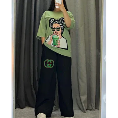 CH # 436 Printed Drop-Shoulder Tee Trousers