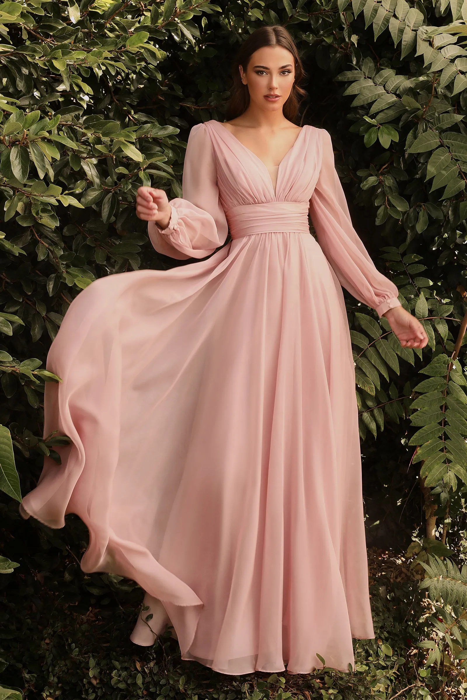 CINDERELLA DIVINE CD0192 Long Sleeve Chiffon Gown