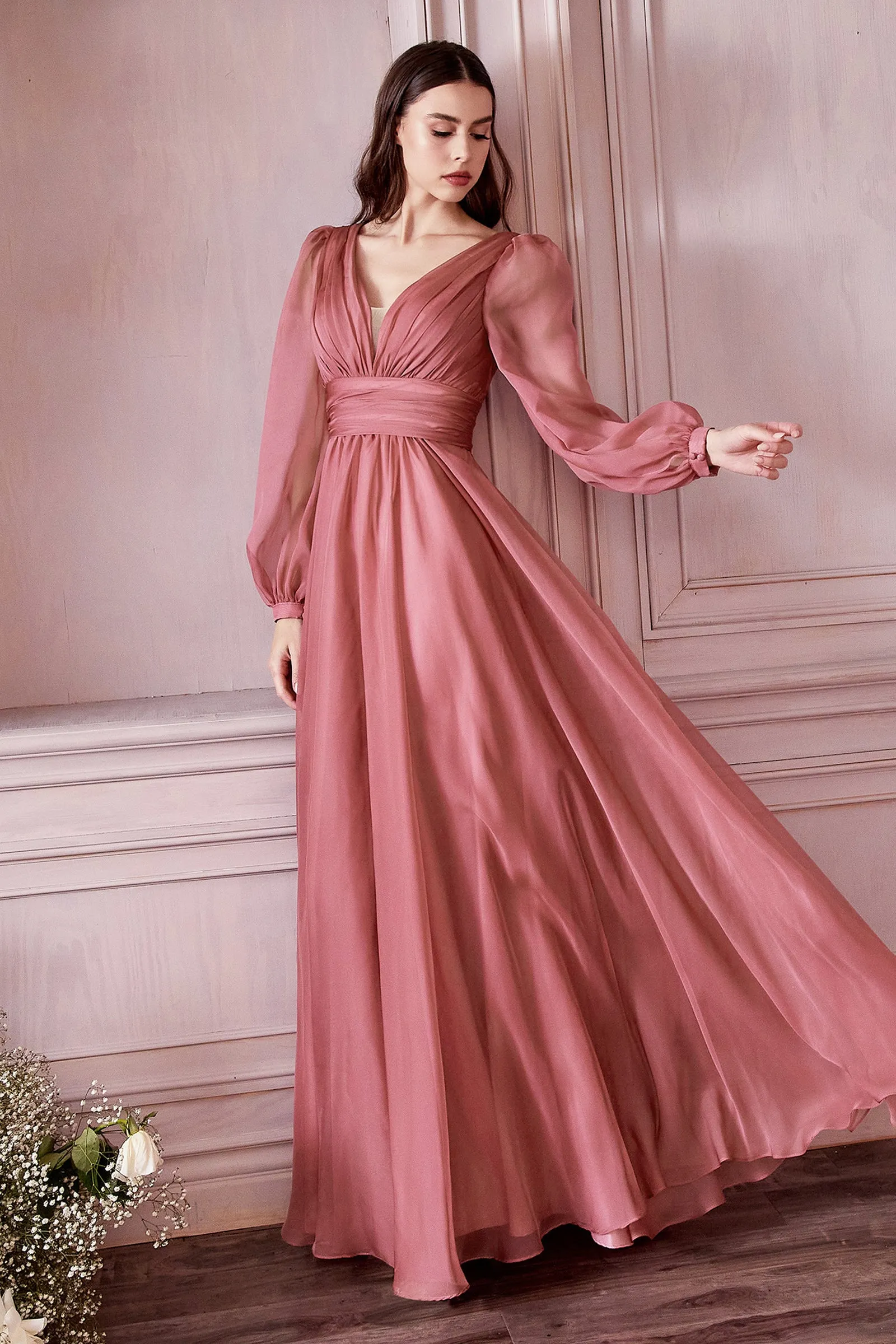 CINDERELLA DIVINE CD0192 Long Sleeve Chiffon Gown