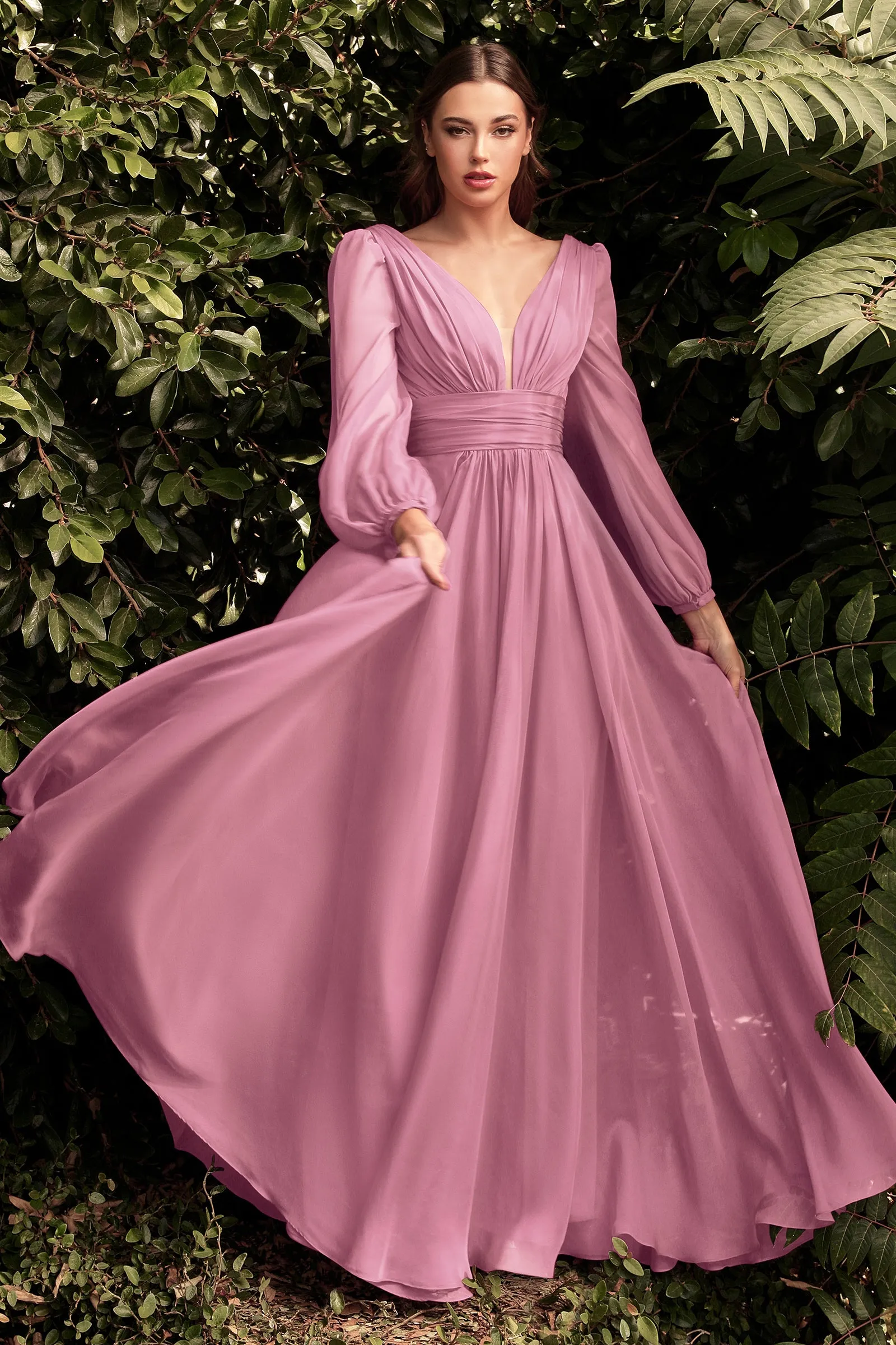 CINDERELLA DIVINE CD0192 Long Sleeve Chiffon Gown