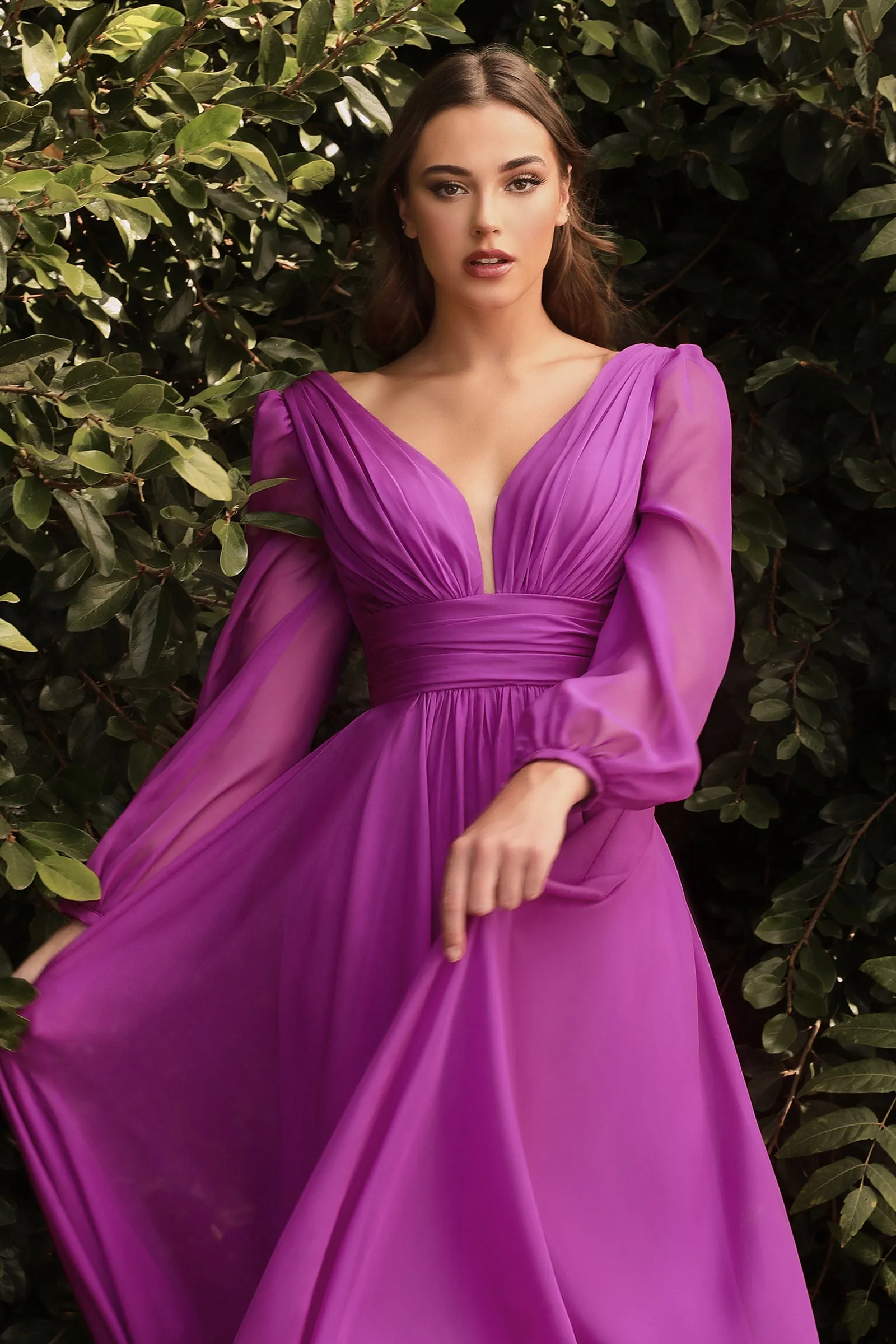 CINDERELLA DIVINE CD0192 Long Sleeve Chiffon Gown