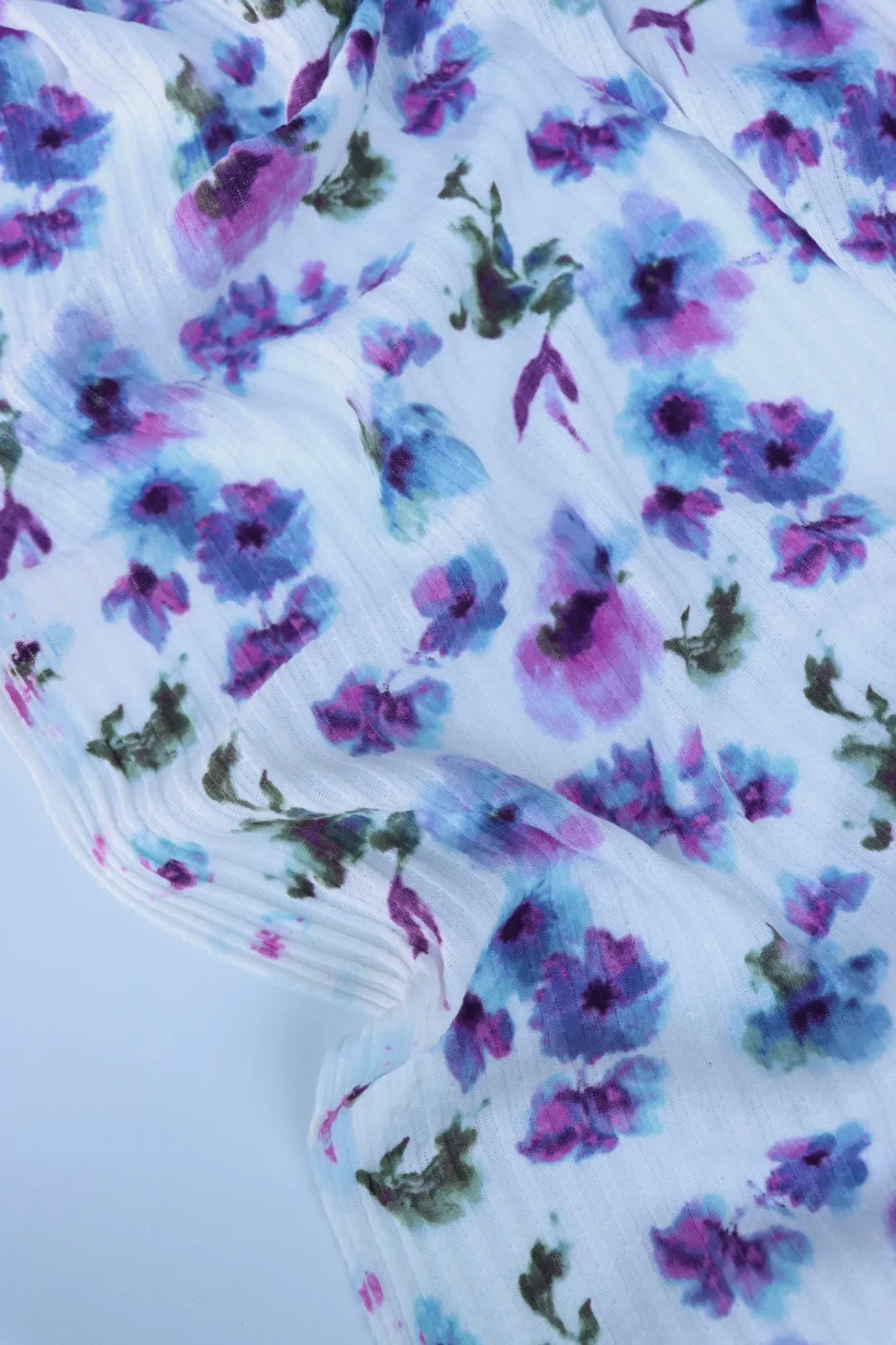Claudia (Purple/Blue) on Ivory Pointelle Rib Knit