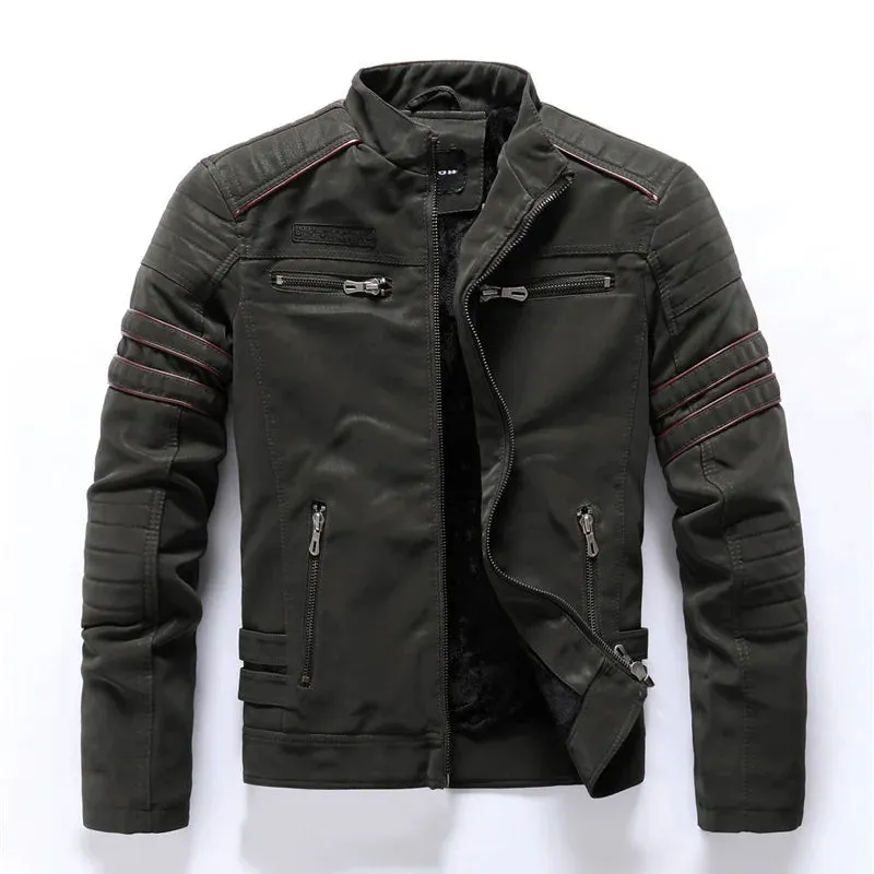 Coats / Jackets: Faux Leather Fleece Winter Warmth. Multi-zippered pockets. Embroidered Back. Various Colors.