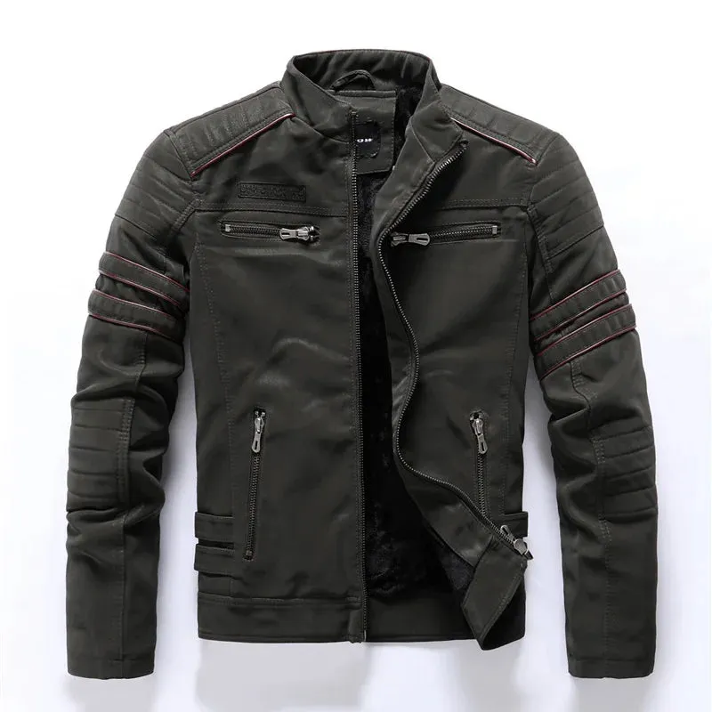 Coats / Jackets: Faux Leather Fleece Winter Warmth. Multi-zippered pockets. Embroidered Back. Various Colors.