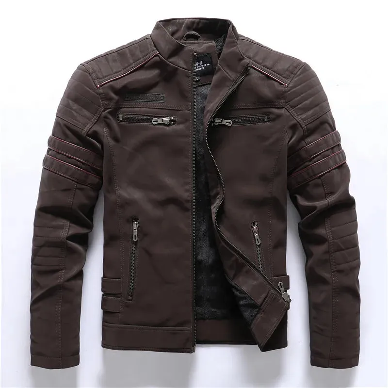 Coats / Jackets: Faux Leather Fleece Winter Warmth. Multi-zippered pockets. Embroidered Back. Various Colors.