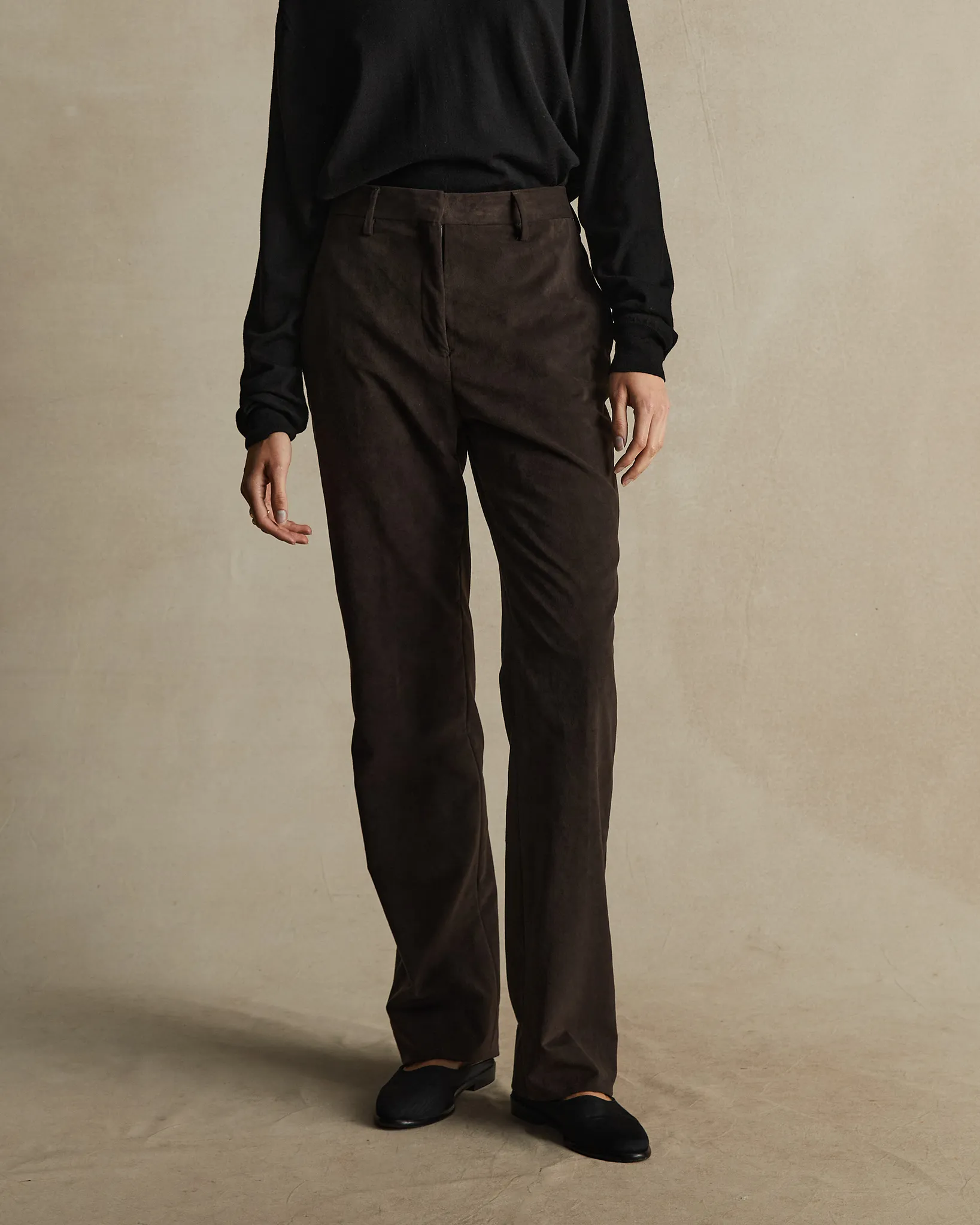 Coffee Suede Flare Trousers