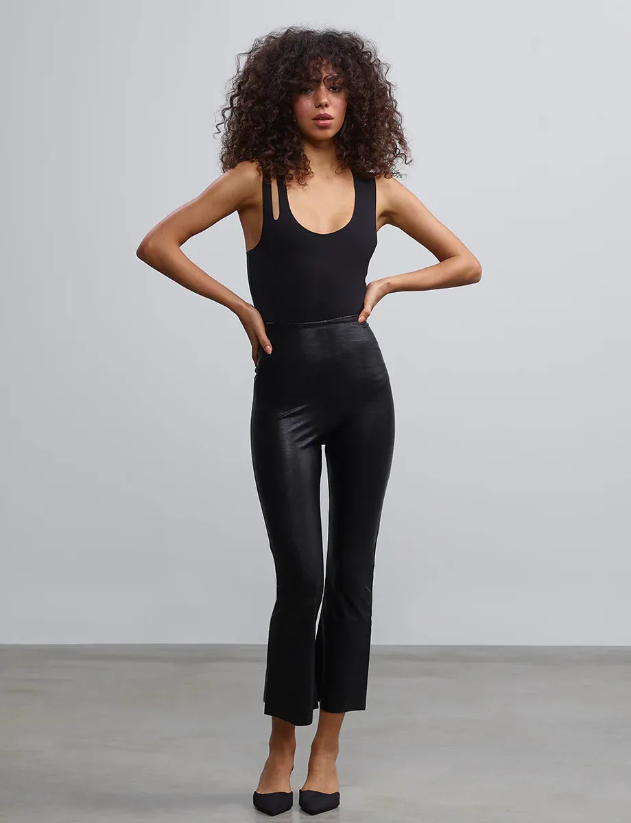 Commando Faux Leather Crop Flare Leggings in Black