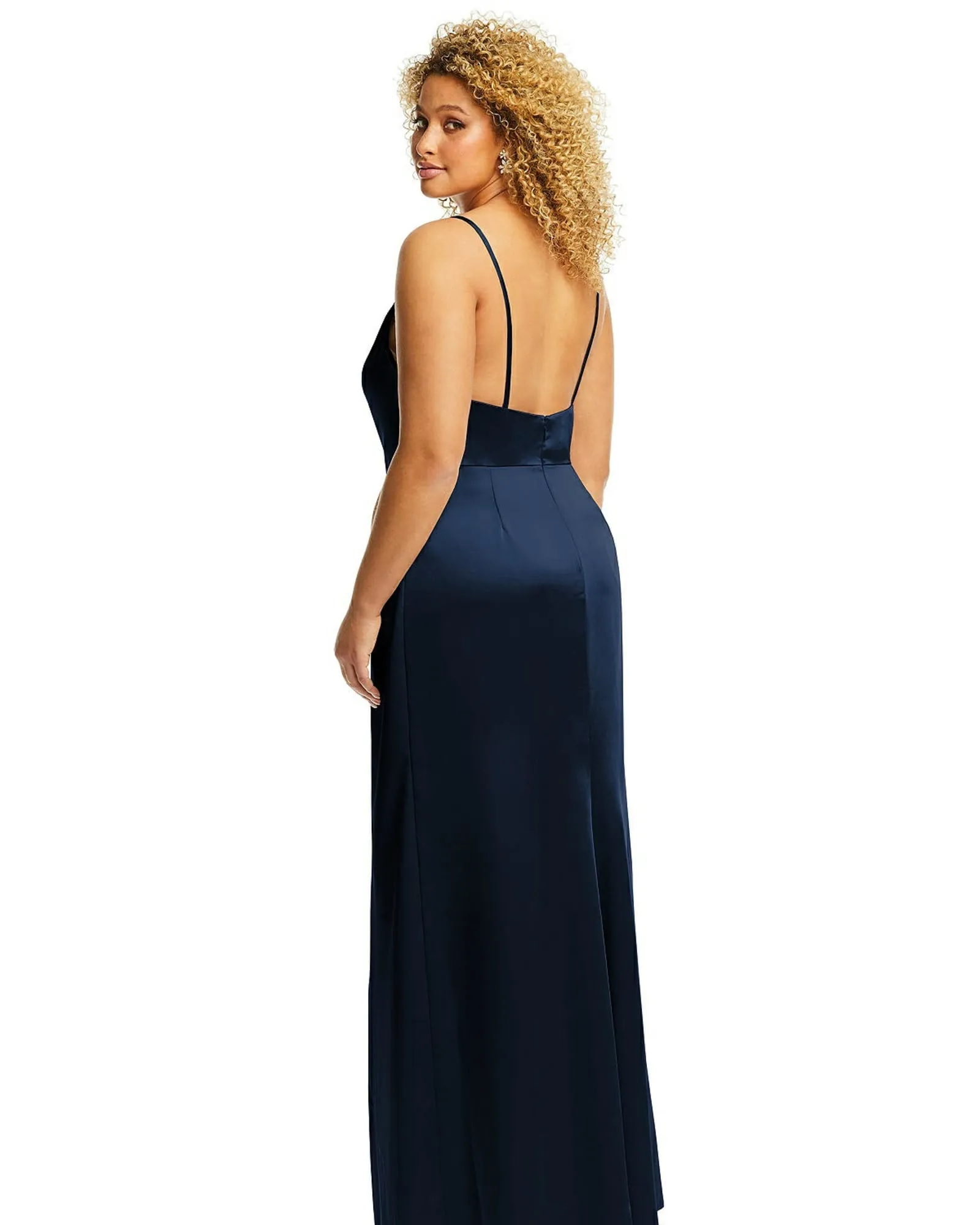 Cowl-Neck Draped Wrap Maxi Dress with Front Slit | Midnight Navy
