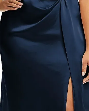 Cowl-Neck Draped Wrap Maxi Dress with Front Slit | Midnight Navy