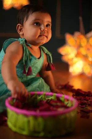 Dahlia sleeveless infant pleated dress in handwoven cotton silk (0-12 months)