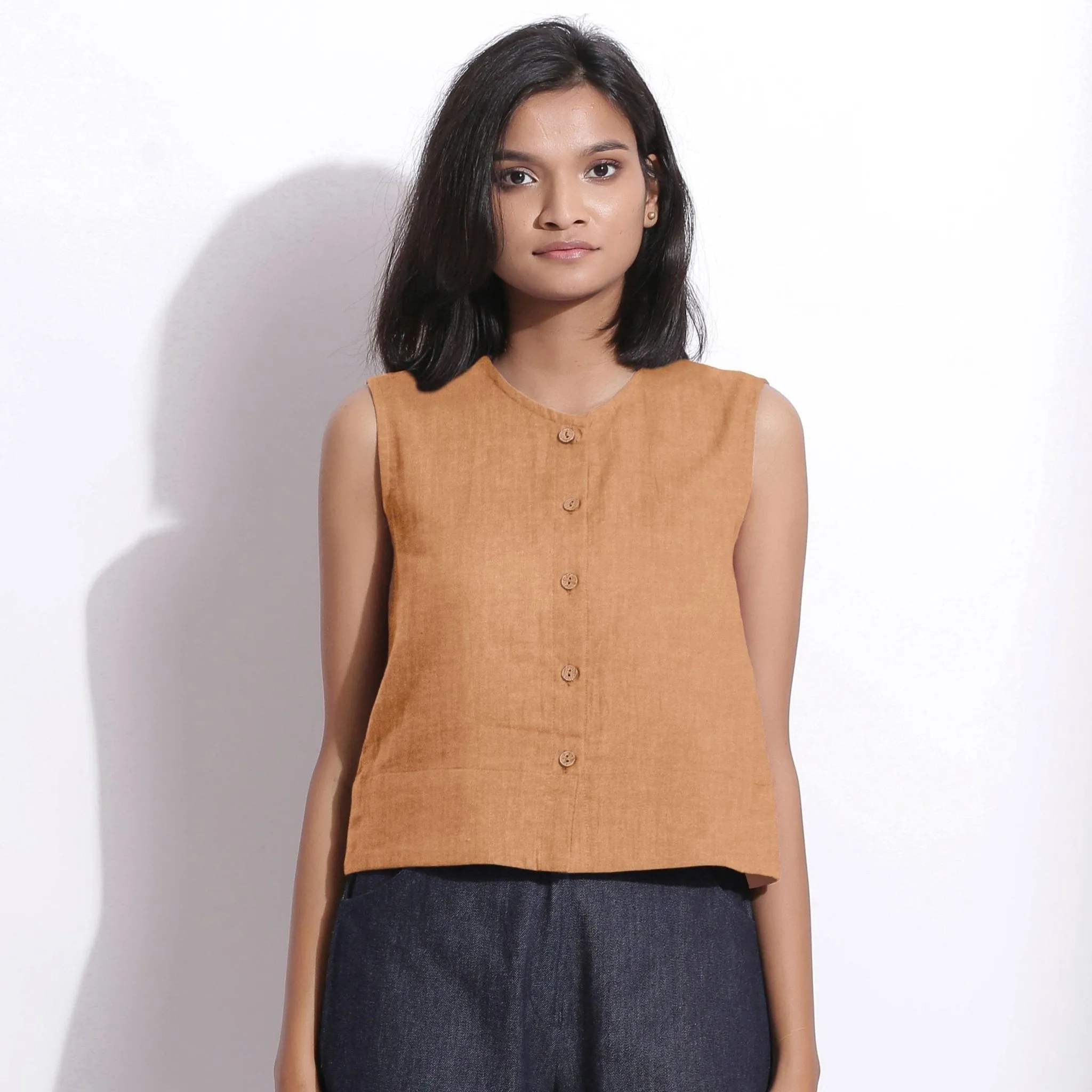 Desert Yellow 100% Linen Button-Down Short Top