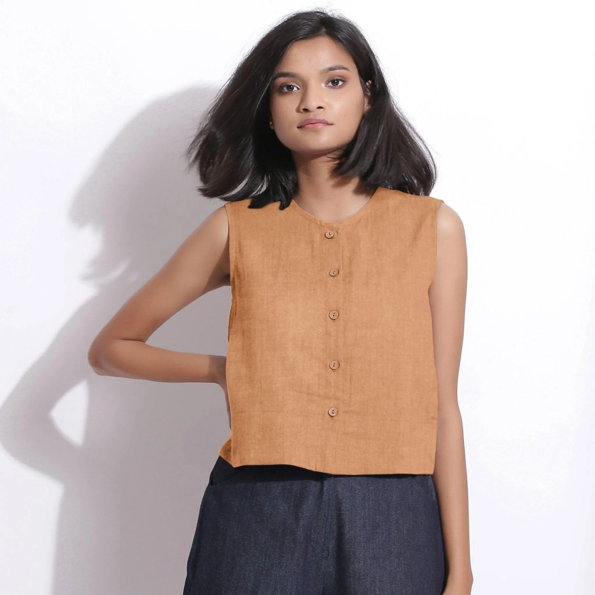 Desert Yellow 100% Linen Button-Down Short Top