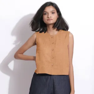 Desert Yellow 100% Linen Button-Down Short Top