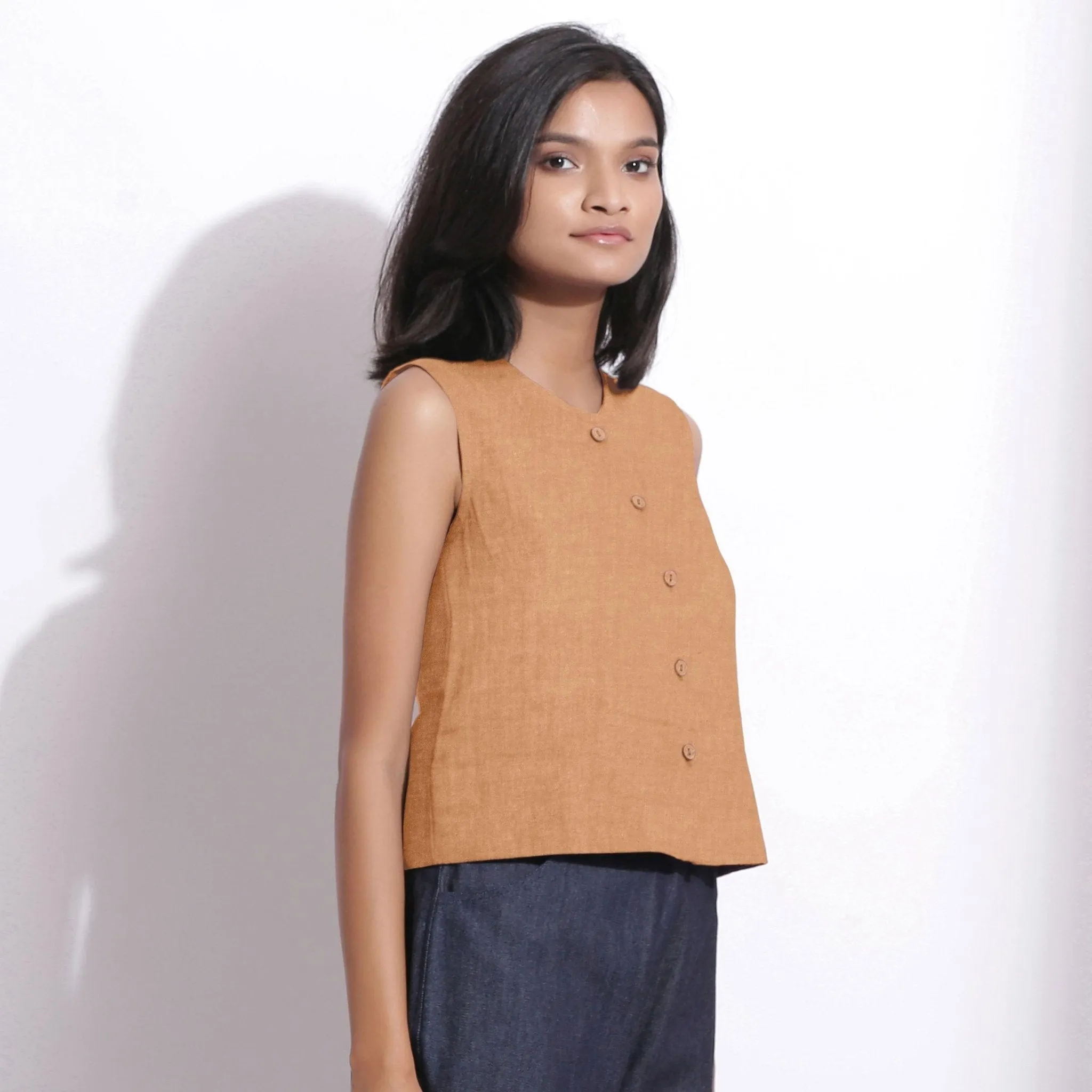 Desert Yellow 100% Linen Button-Down Short Top