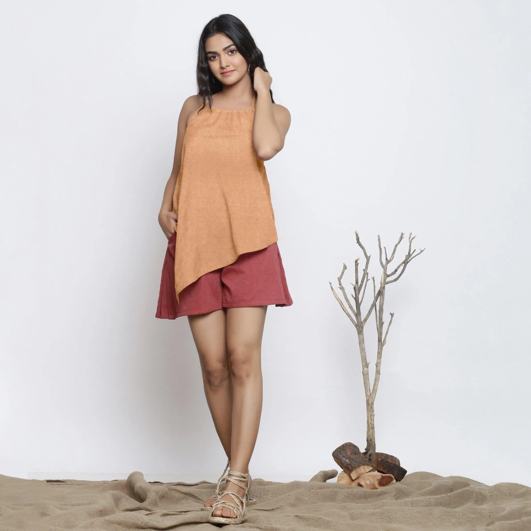Desert Yellow 100% Linen Halter Neck Handkerchief Top