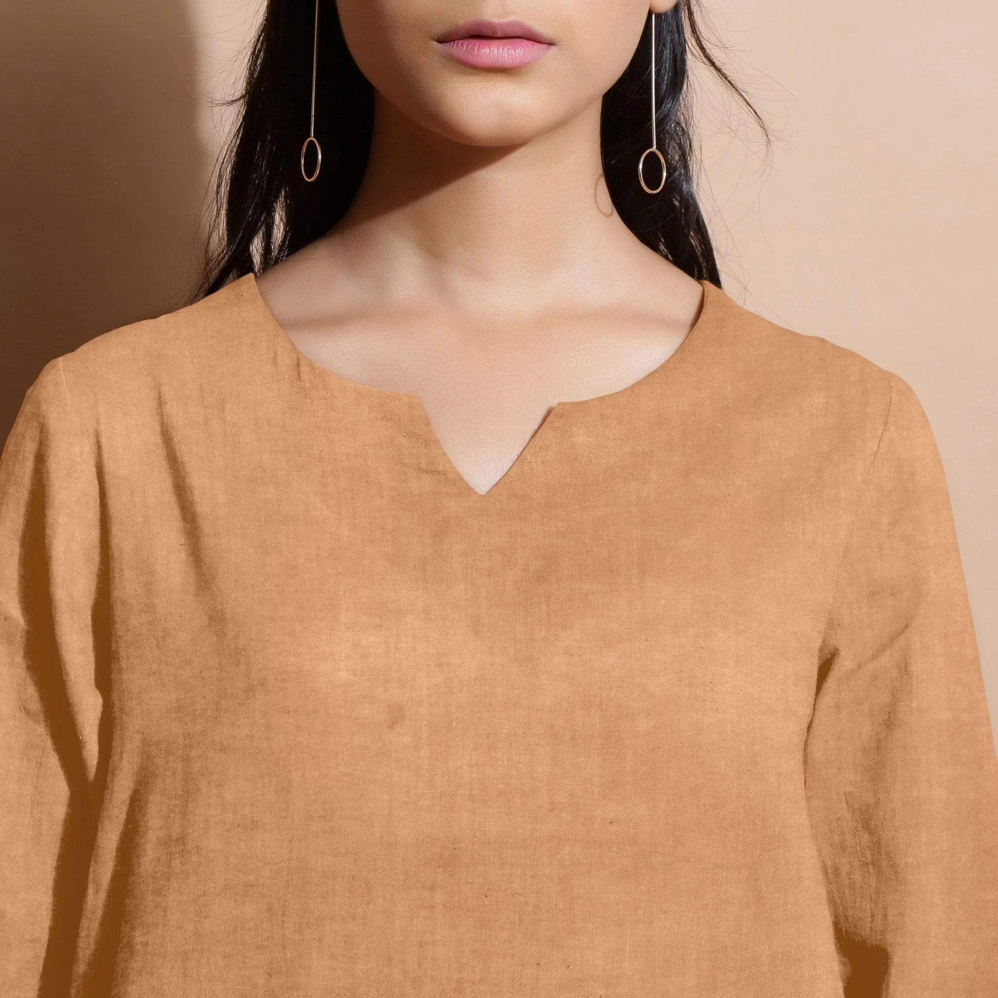 Desert Yellow 100% Linen Split-Neck Tunic Top