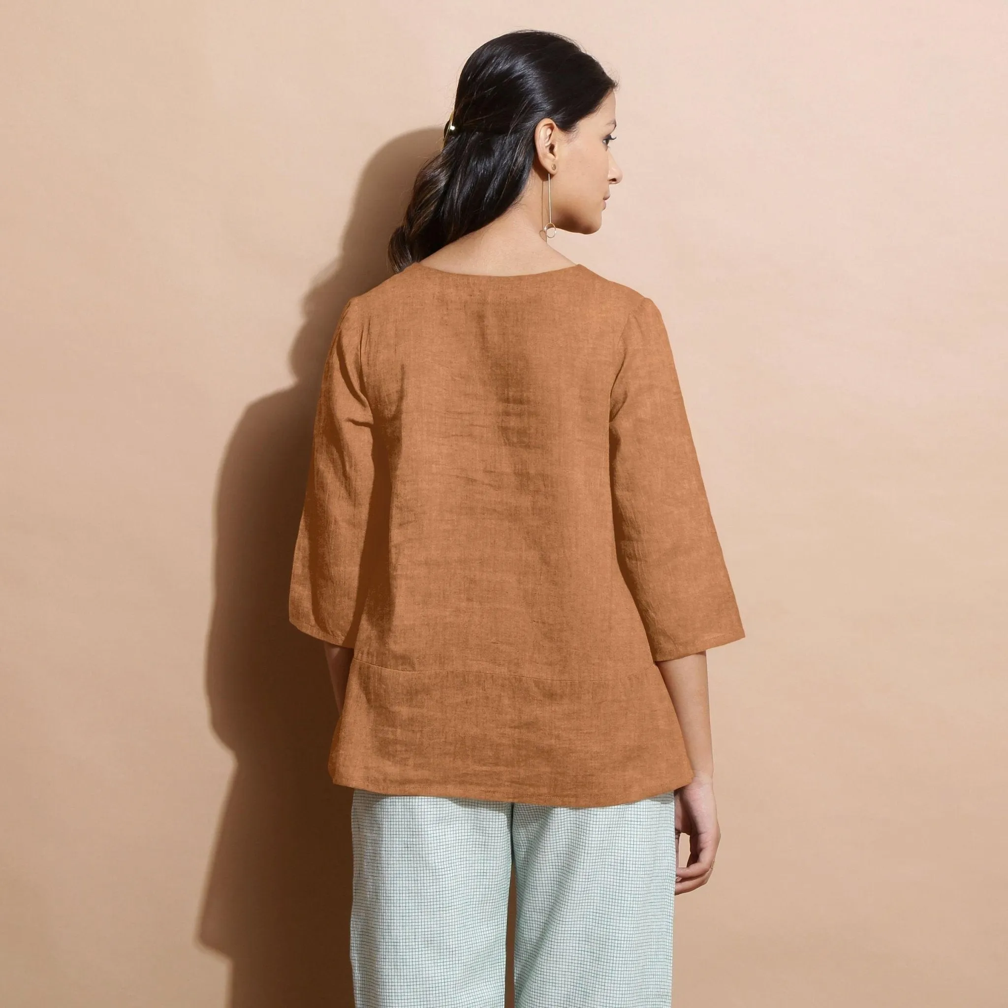 Desert Yellow 100% Linen Split-Neck Tunic Top