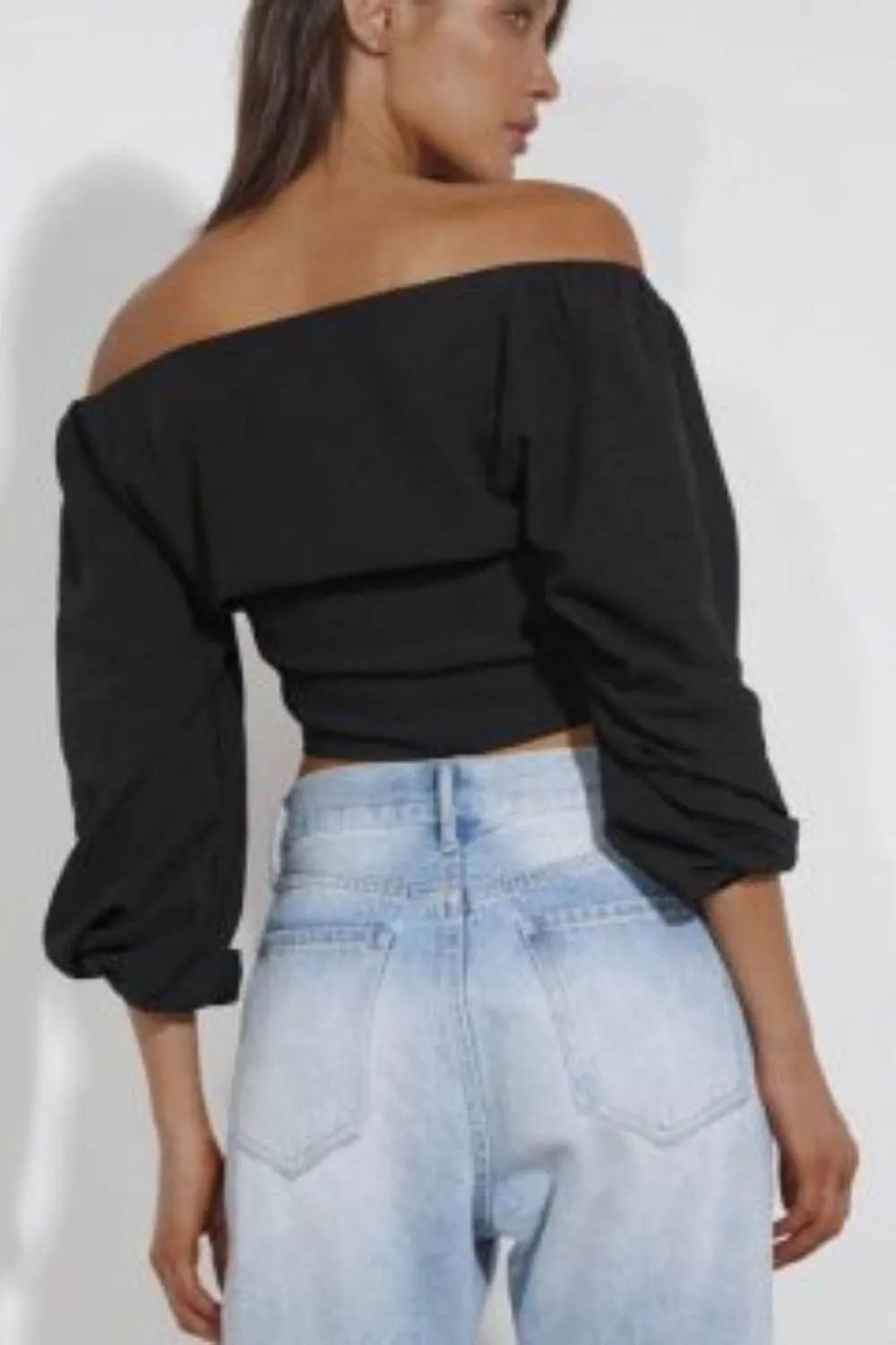 Detailed Front Black Crop Top