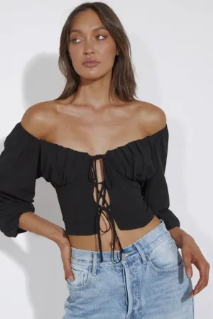 Detailed Front Black Crop Top