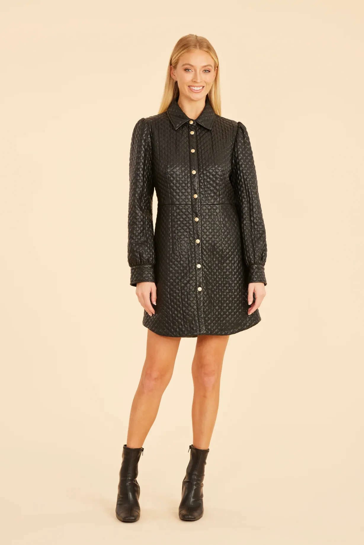 Dolce Cabo Quilted Vegan Leather Tunic Dress - Black