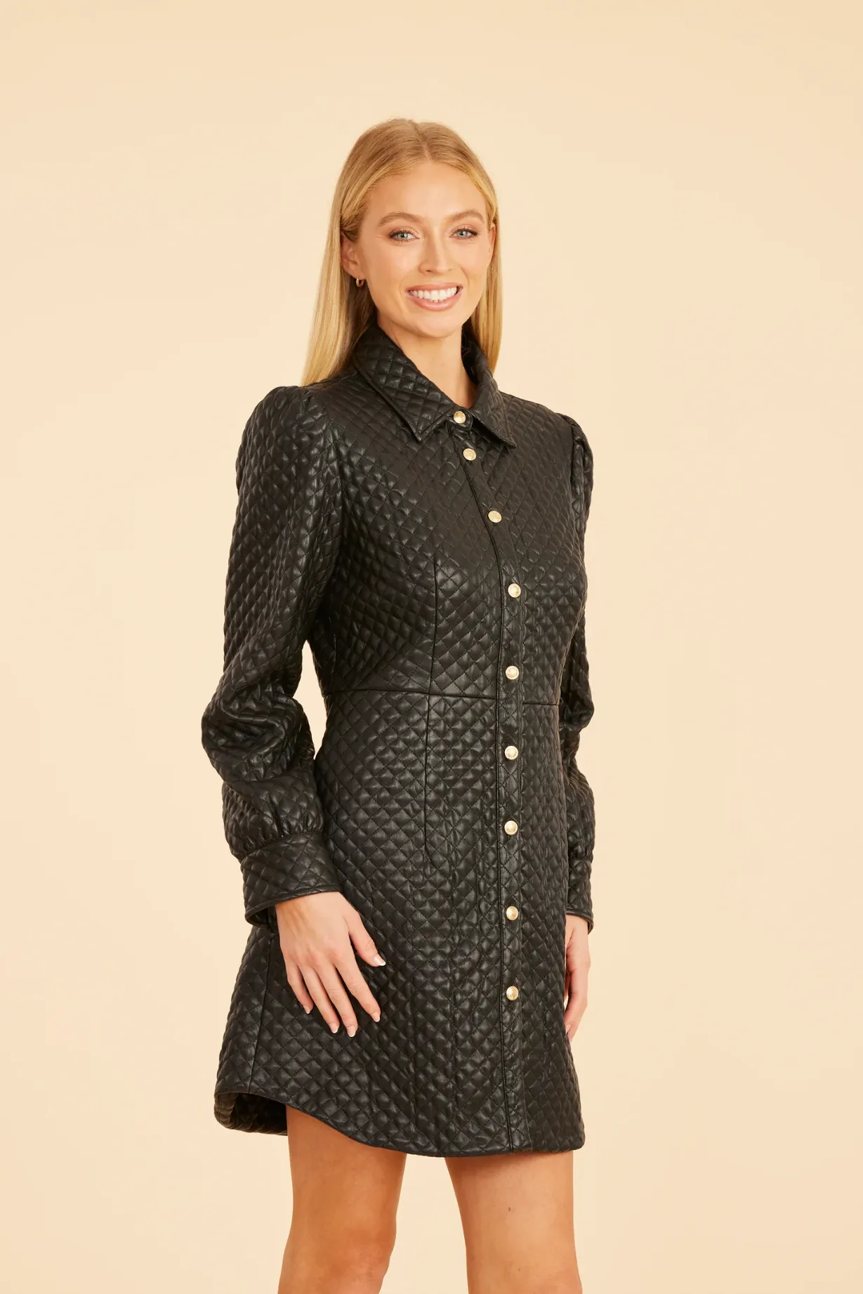 Dolce Cabo Quilted Vegan Leather Tunic Dress - Black
