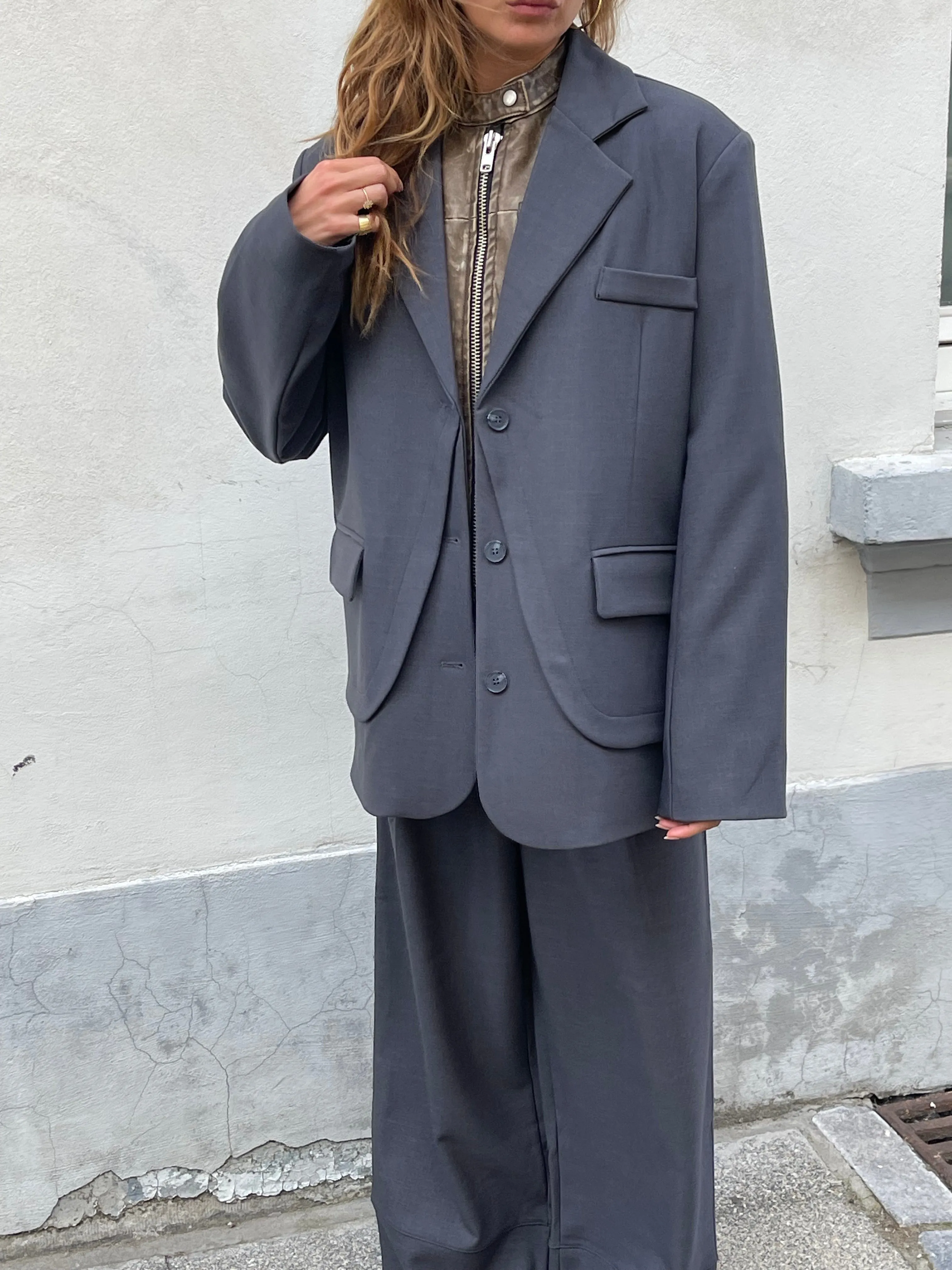 Double Layered Blazer Dark Grey