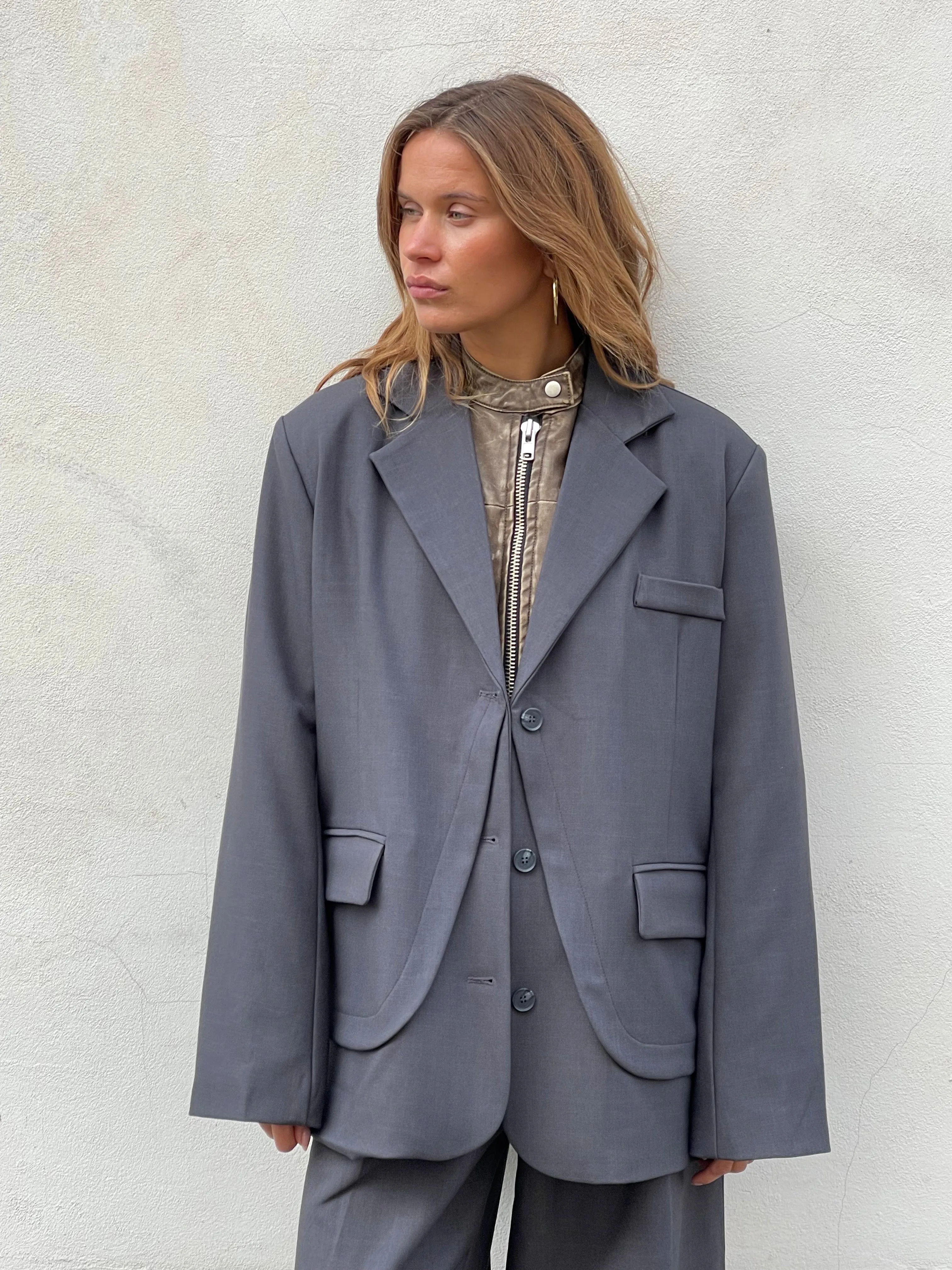Double Layered Blazer Dark Grey