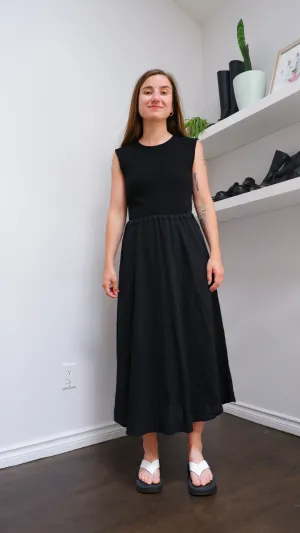 Eileen Fisher Black Effortless Italian Linen Midi Skirt | S-L