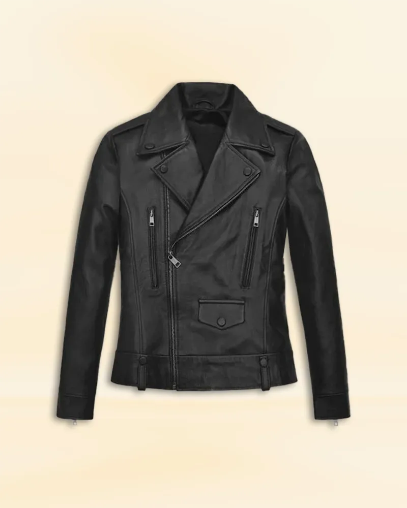 Elegant Black Leather Jacket Worn By Hailey Baldwin Bieber | Hailey Baldwin Bieber Elegant Black Leather Jacket