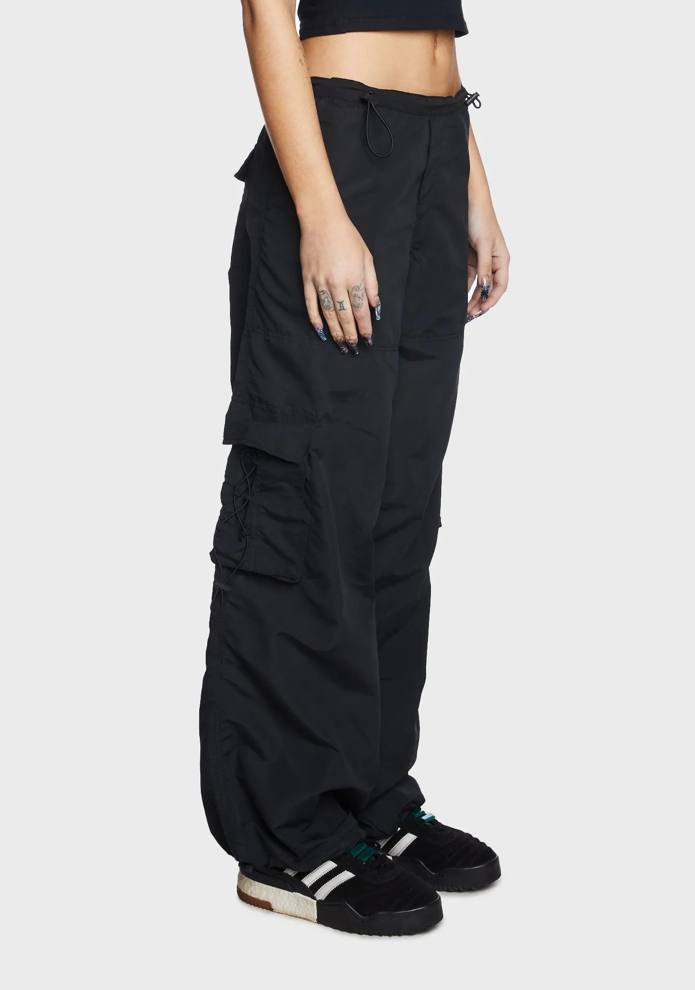 Fabio Wide Leg Cargo Trousers - Black
