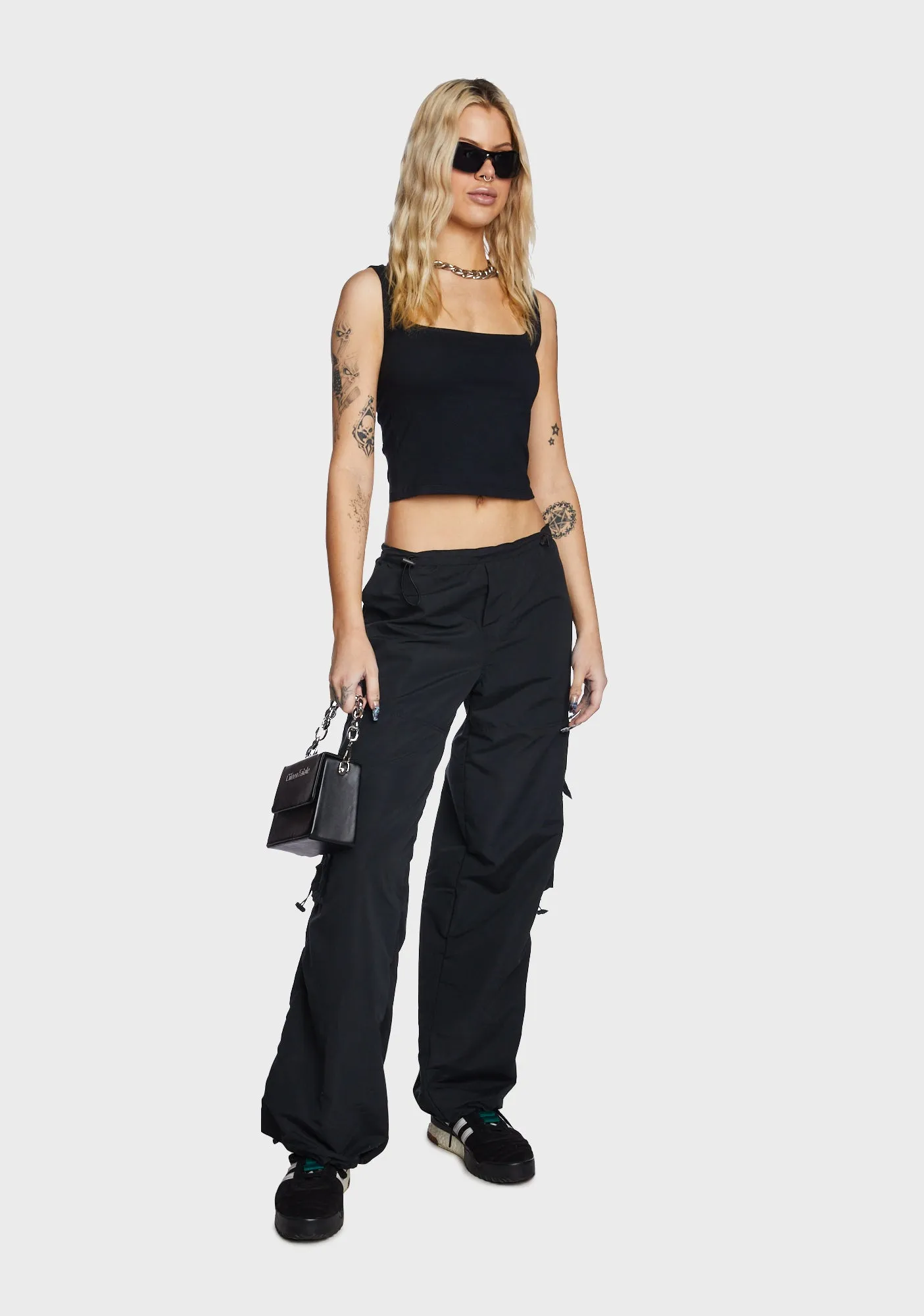 Fabio Wide Leg Cargo Trousers - Black