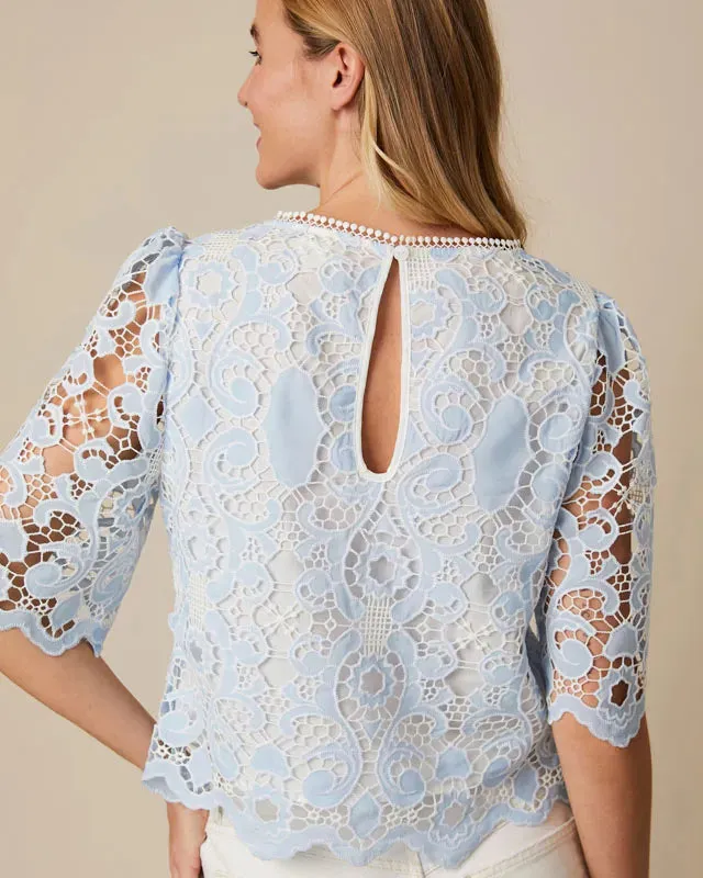 Fee G Jessie Blue Broderie Lace Top