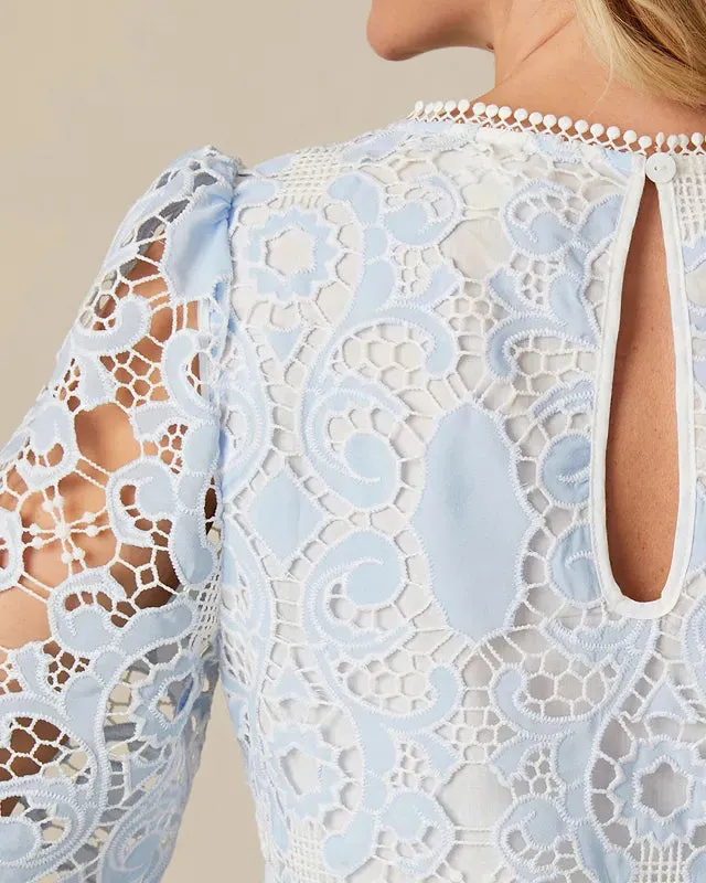 Fee G Jessie Blue Broderie Lace Top