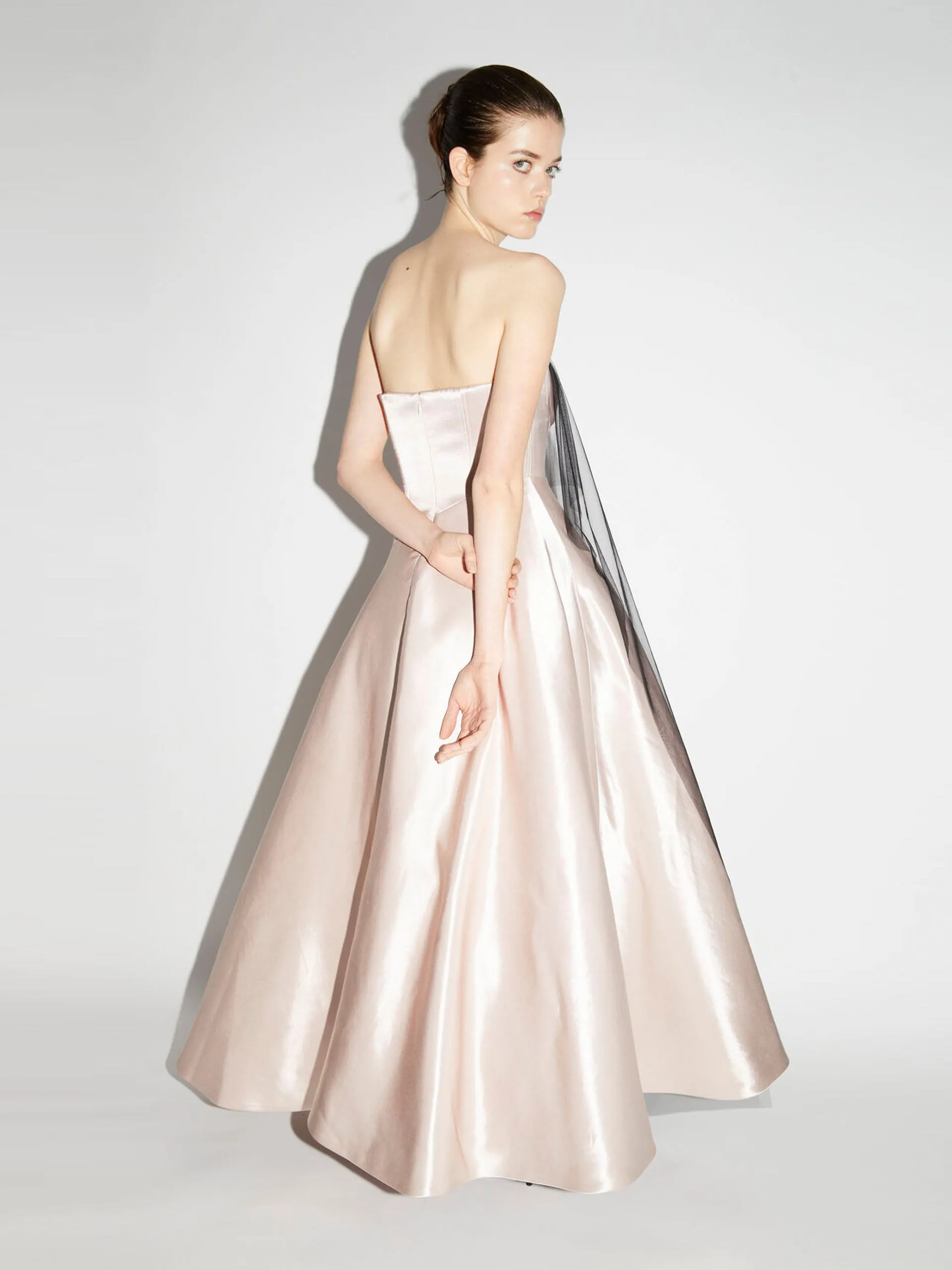 Gail dress rose satin and embellished tulle