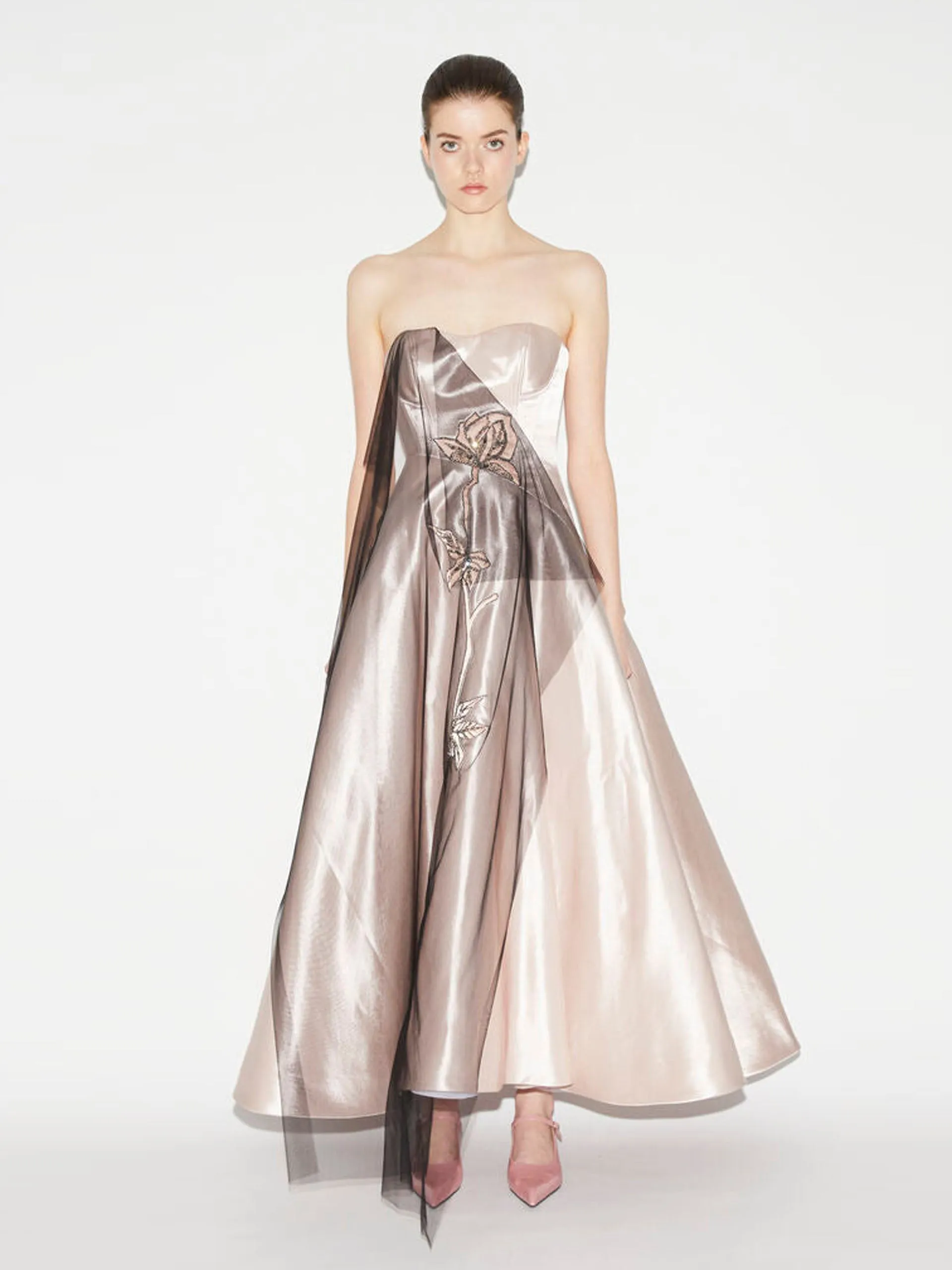 Gail dress rose satin and embellished tulle