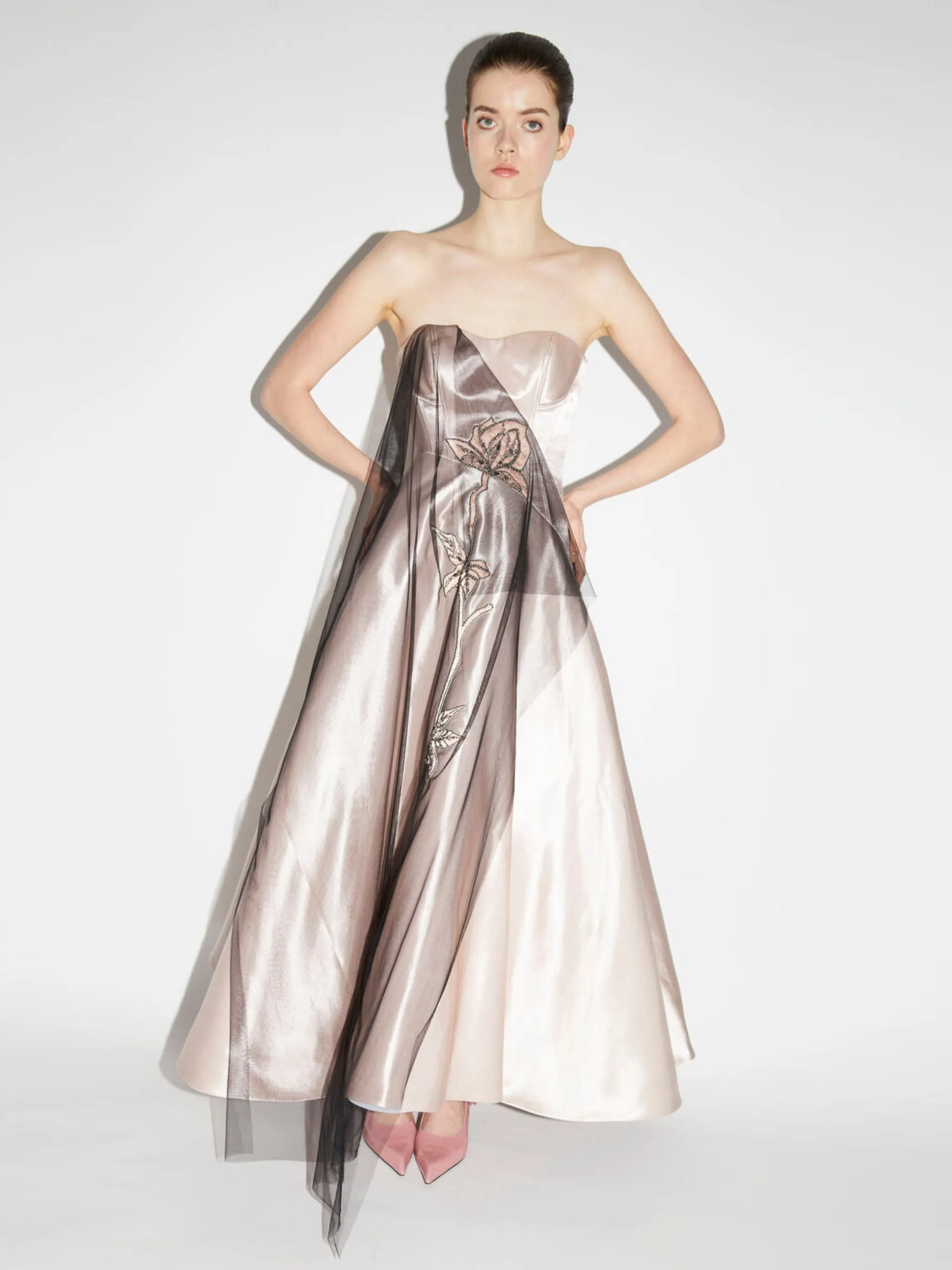 Gail dress rose satin and embellished tulle