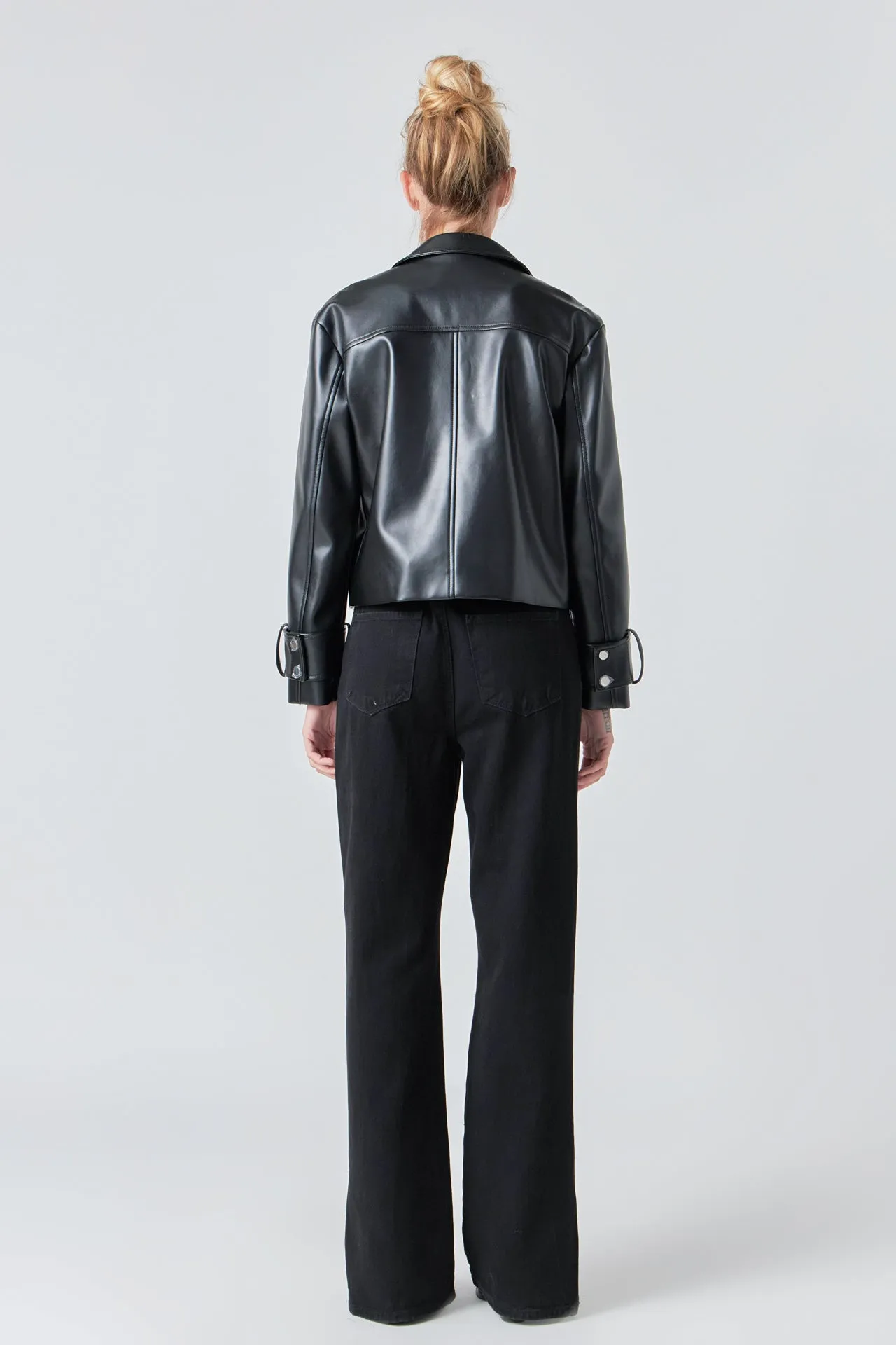 Grey Lab - Zip Up Cropped Faux Leather Jacket